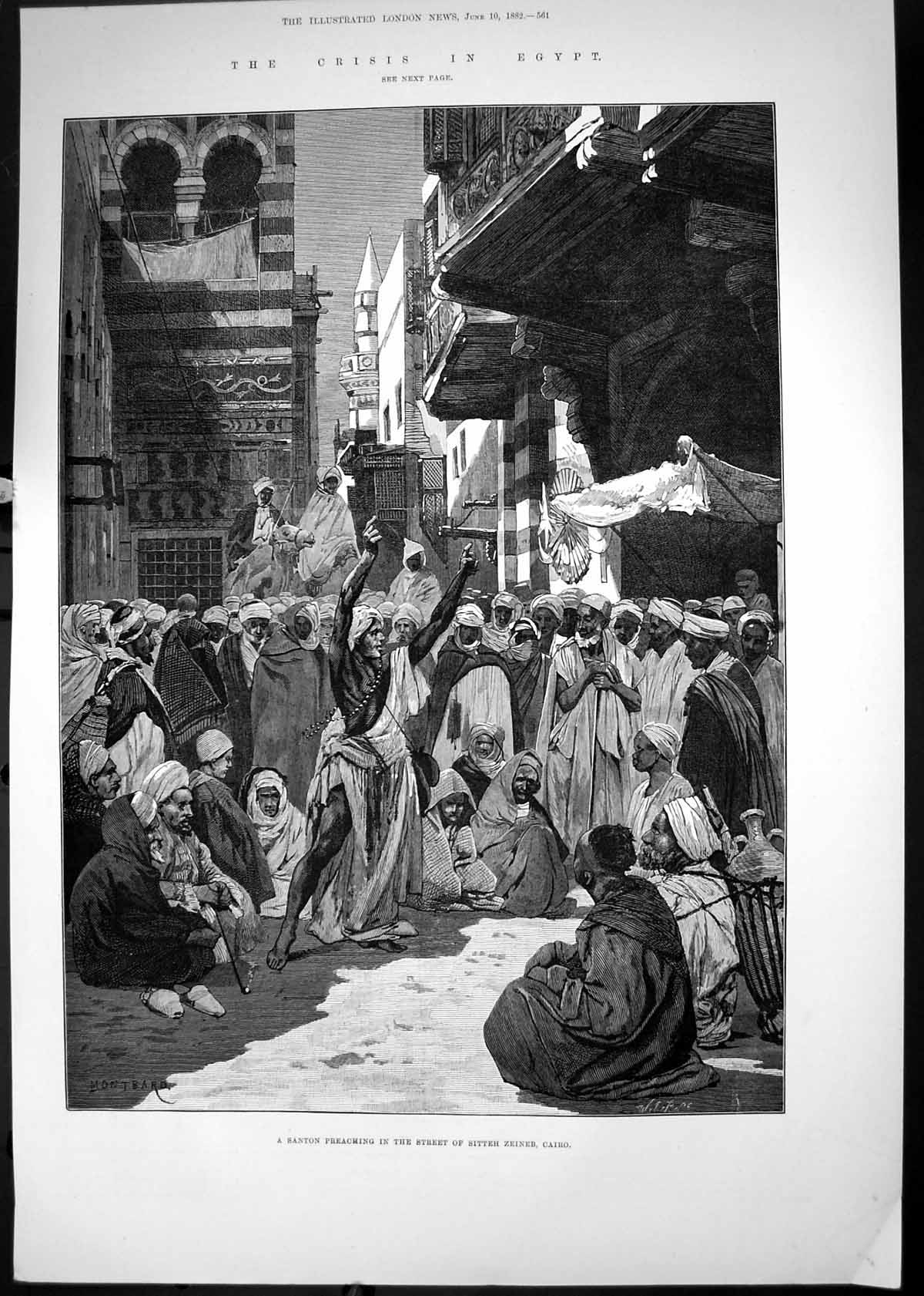 Antique Print 1882 Santon Preaching Street Scene Sitteh Zeineb Cairo Egypt 19th