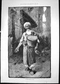 Original Old Antique Print 1884 Sherbert Seller Cairo Egypt Street Scene 19th