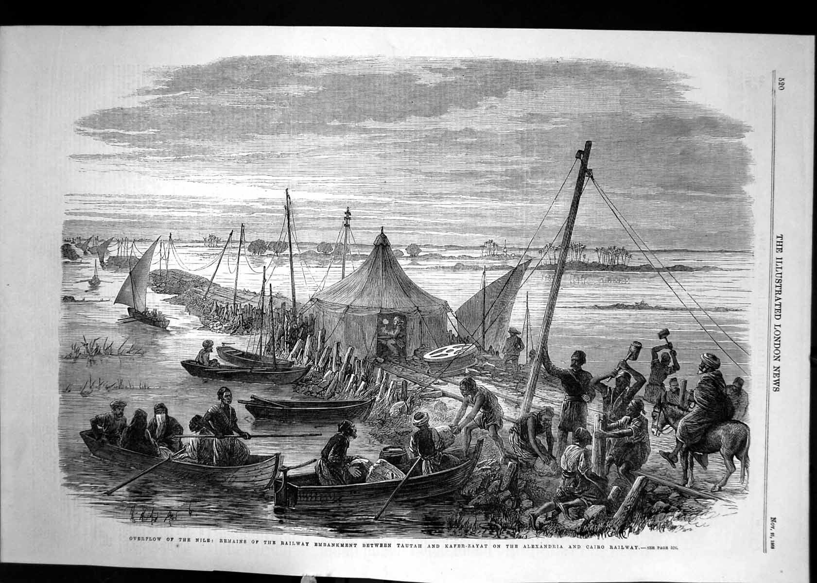 Print Overflow Nile Railway Embankment Tautah Kafer-Zayat Alexandria Railway 1868
