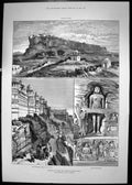 Old Print 1885 Scindia Fortress Gwalior India Fort Rajah Sinh Palace Jain 19th