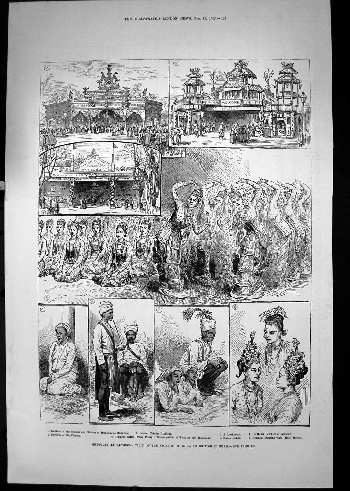 Print 1882 Rangoon Viceroy India British Burmah Karen Chiefs Canton Chinese Pavilion