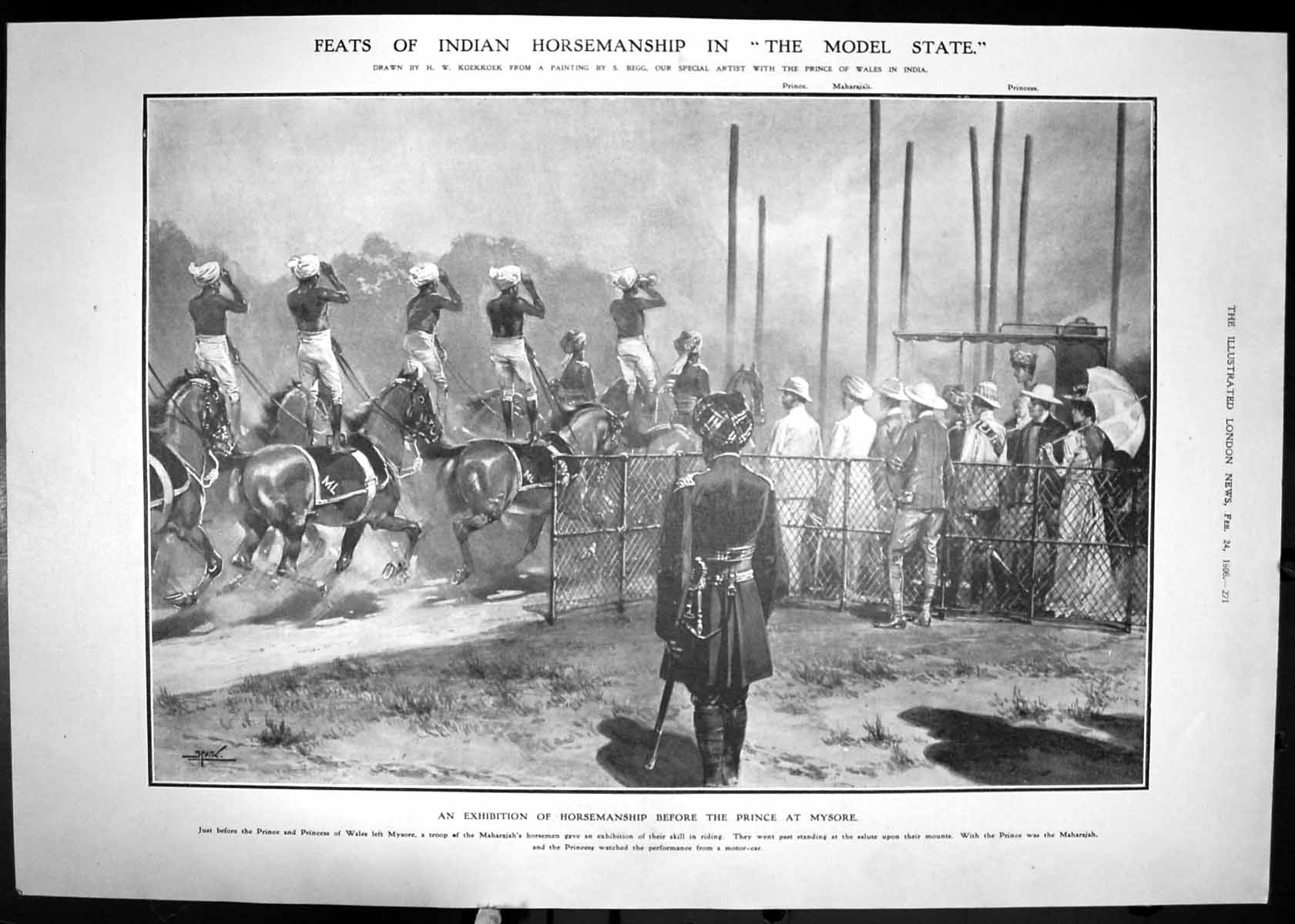 Old Antique Print Indian Horsemanship Prince Wales Mysore Maharajah 1906 20th