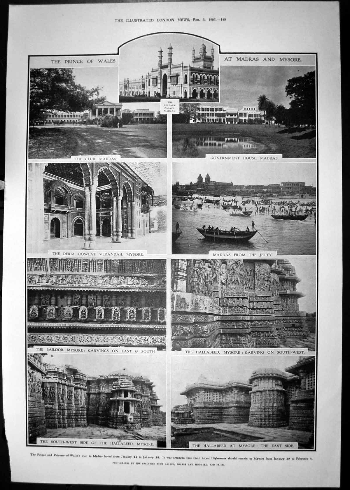 Antique Print 1906 Prince Wales India Madras Mysore Deria Dowlat Hallabeed 20th