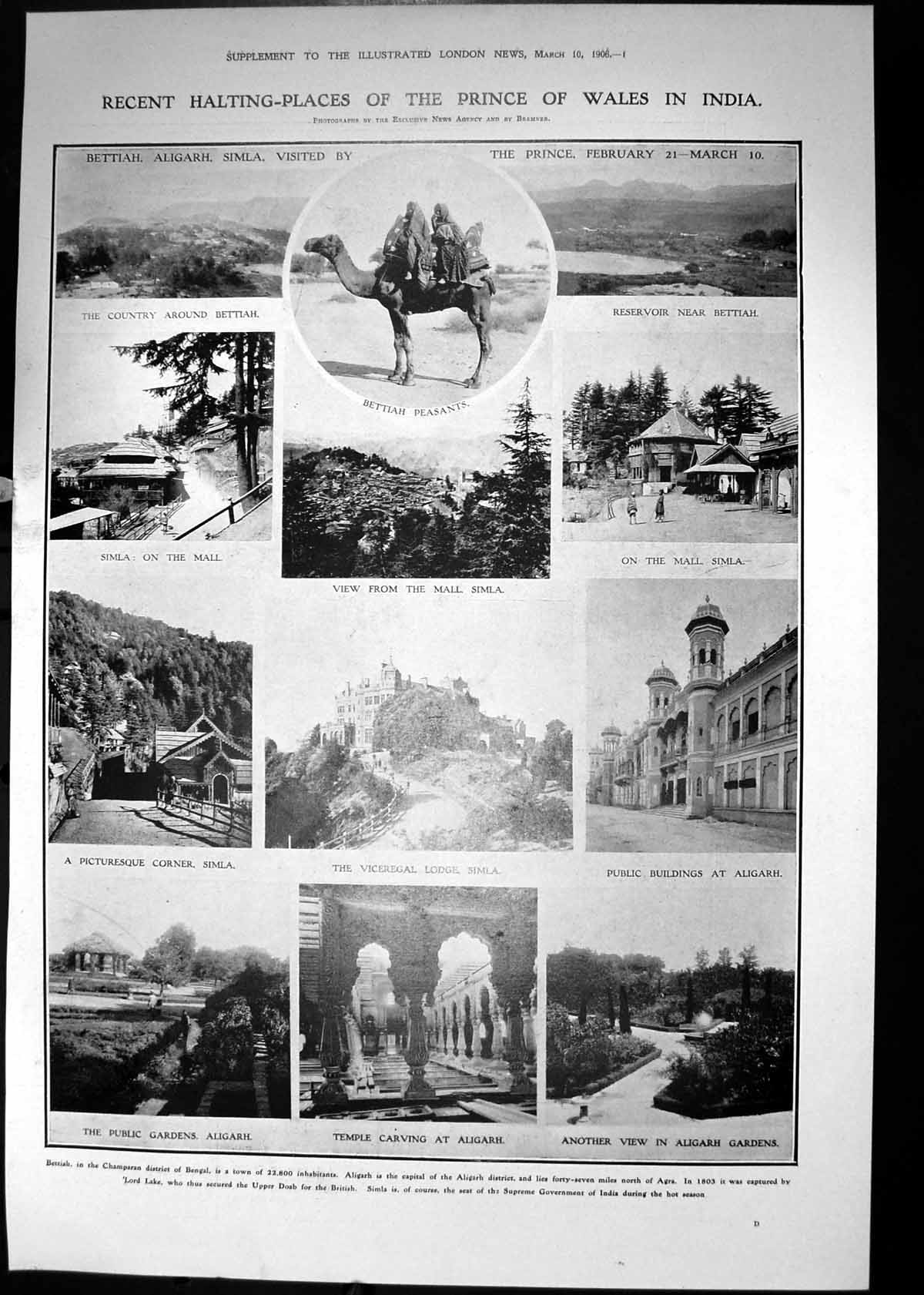 Print 1906 Prince Wales India Bettiah Peasants Aligarh Gardens Simla Viceregal Lodge