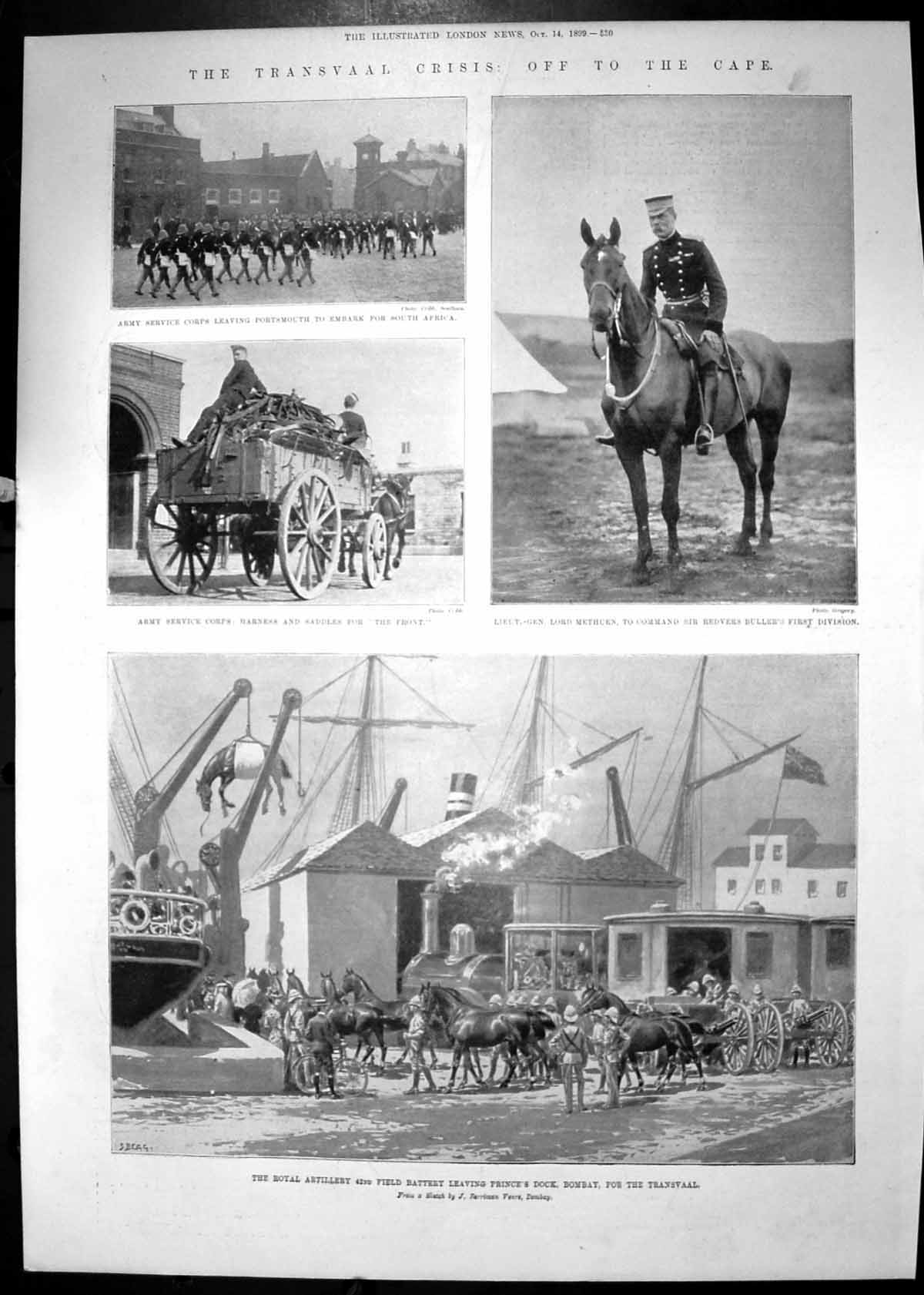 Print 1899 Royal Artillery Field Battery Prince'S Dock Bombat Lord Methuen Portsmouth