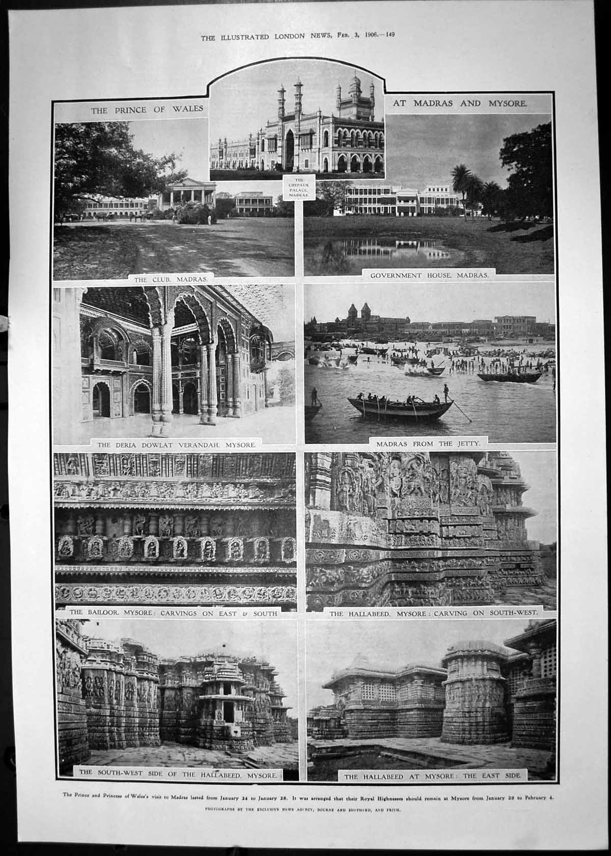 Antique Old Print 1906 Prince Wales India Madras Mysore Deria Dowlat Bailoor