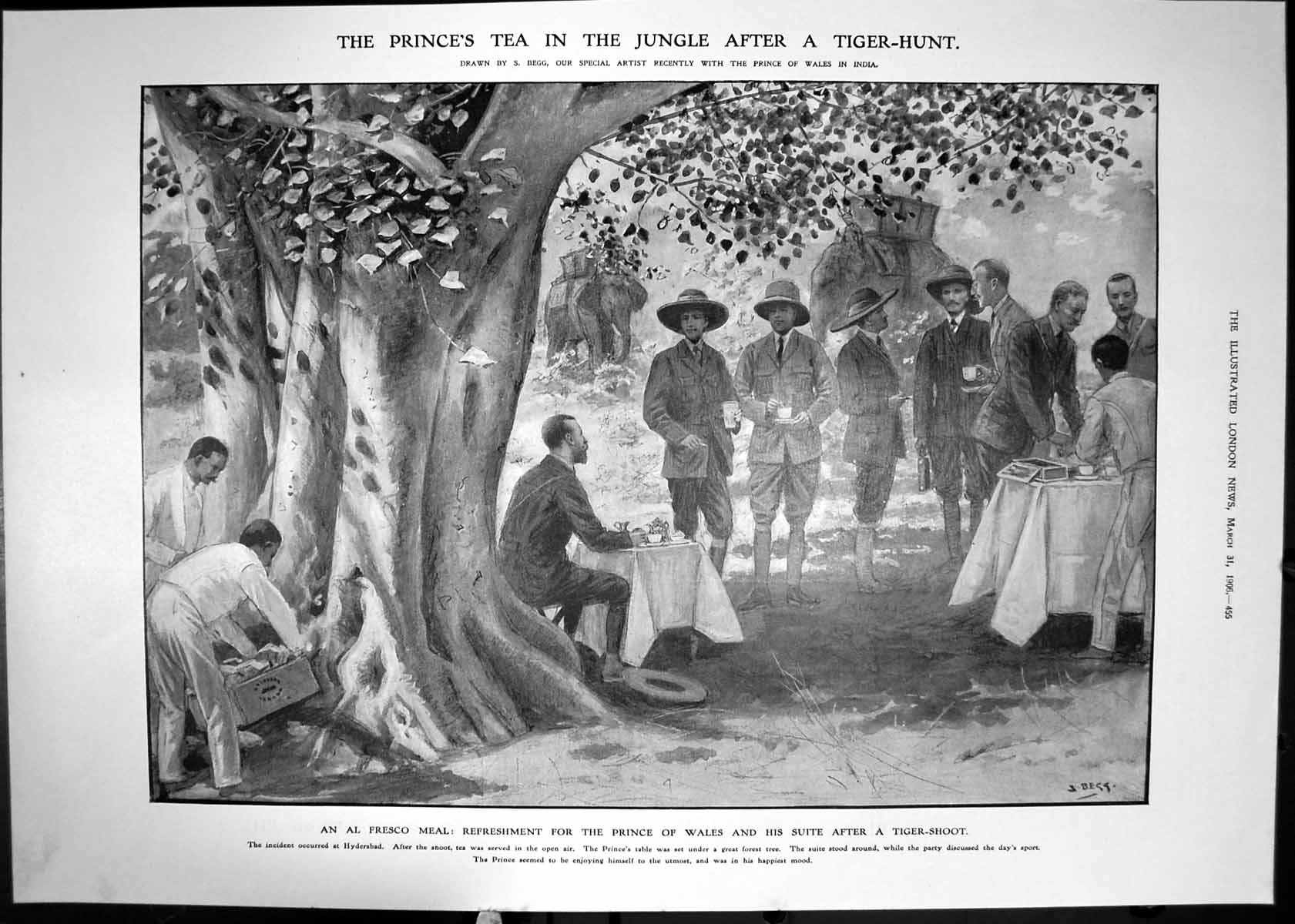 Original Old Antique Print 1906 Prince Wales India Tiger Hunting Hyderabad 20th
