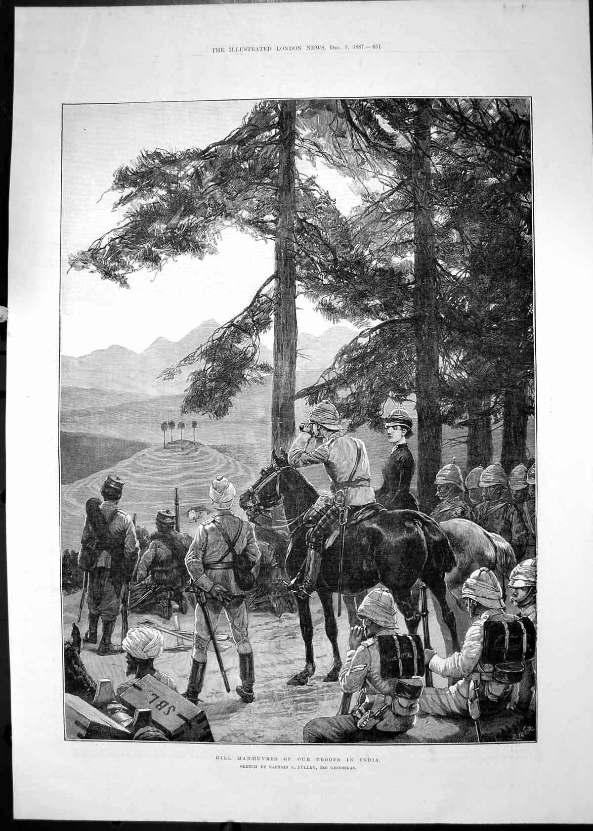 Antique Print 1887 Hill Manoeuvres British Siers India Was Pulley Ghoorkas 19th
