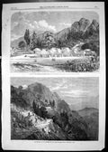 Original Old Antique Print 1863 Camp European Working Party Murree Hills India