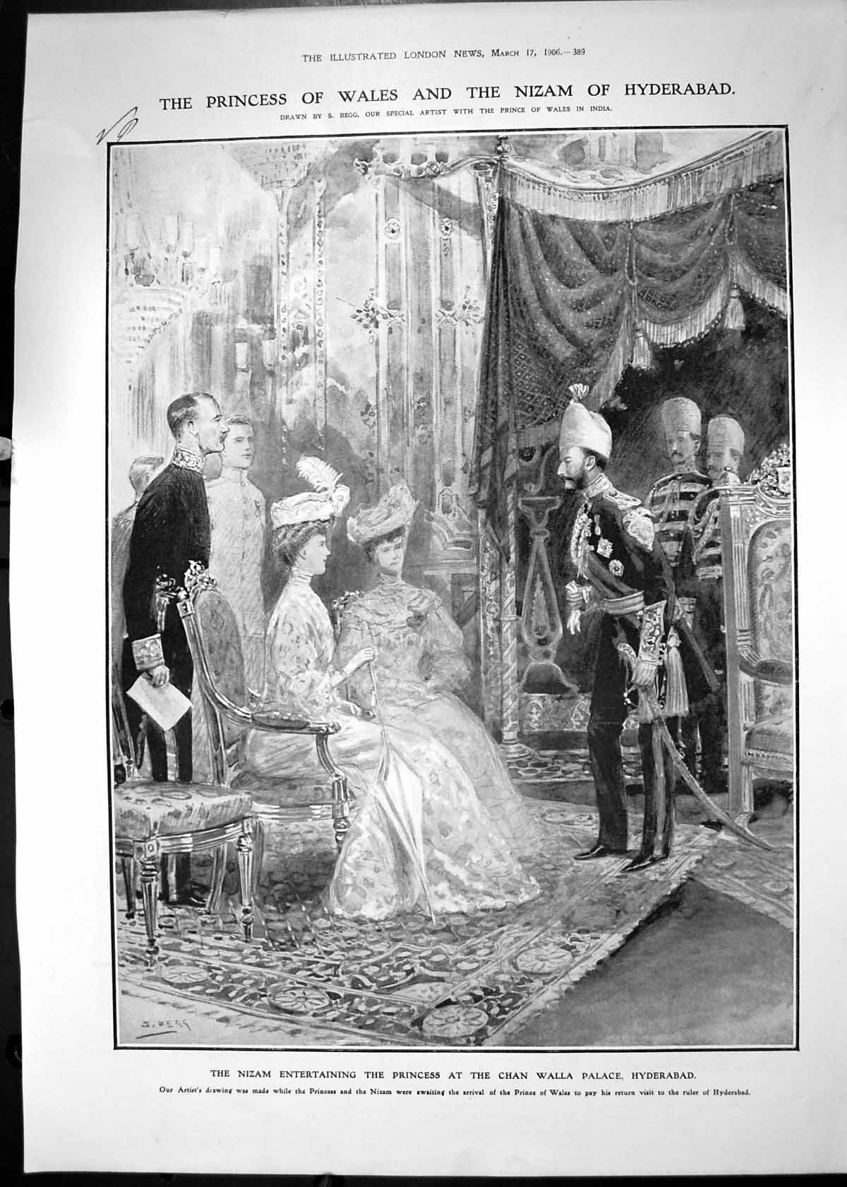 Old Print Princess Wales Nizam Hyderabad Chan Walla Palace Hyderabad 1906 20th