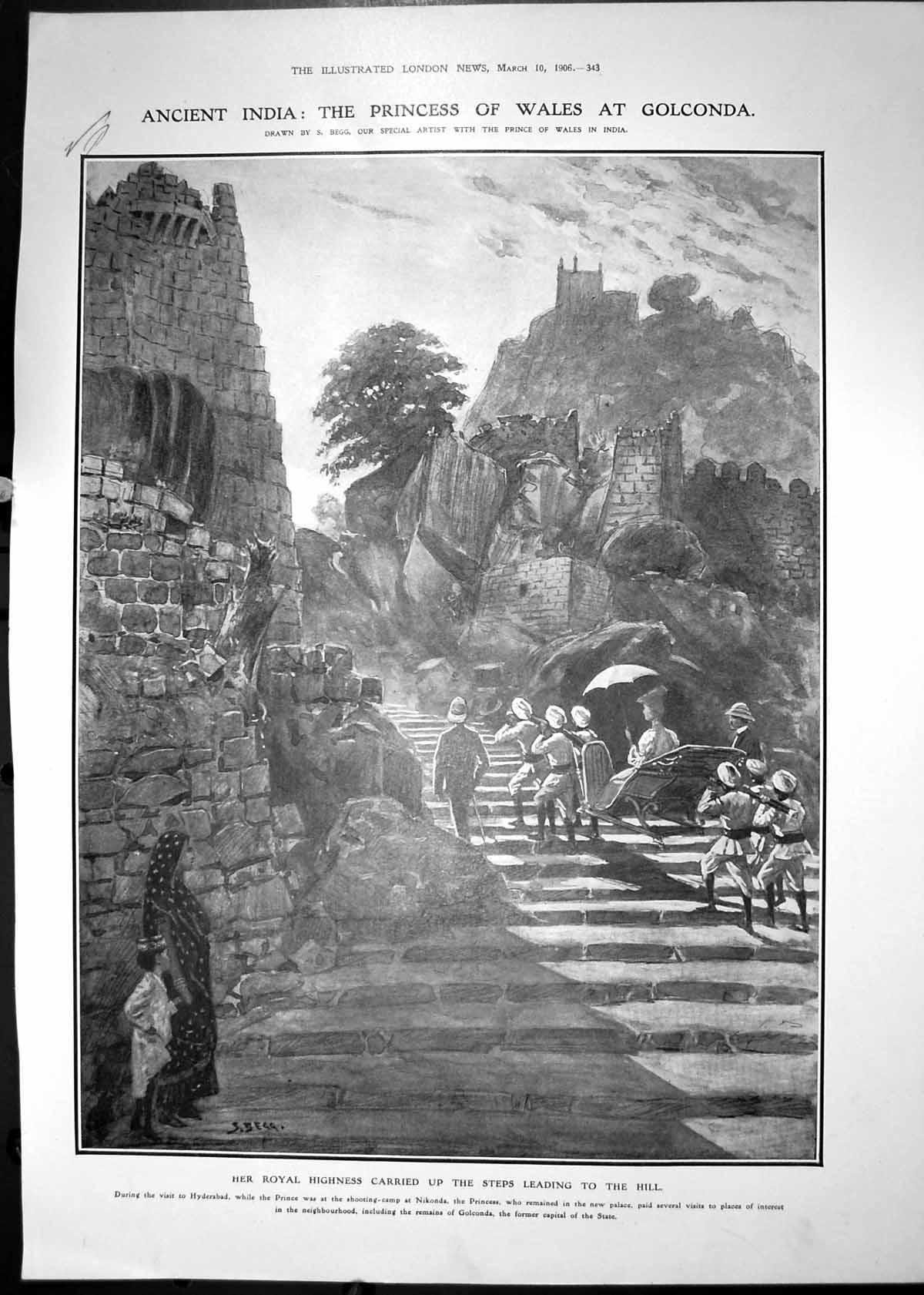 Antique Old Print 1906 Princess Wales Golconda Shooting Camp Nikonda India 20th