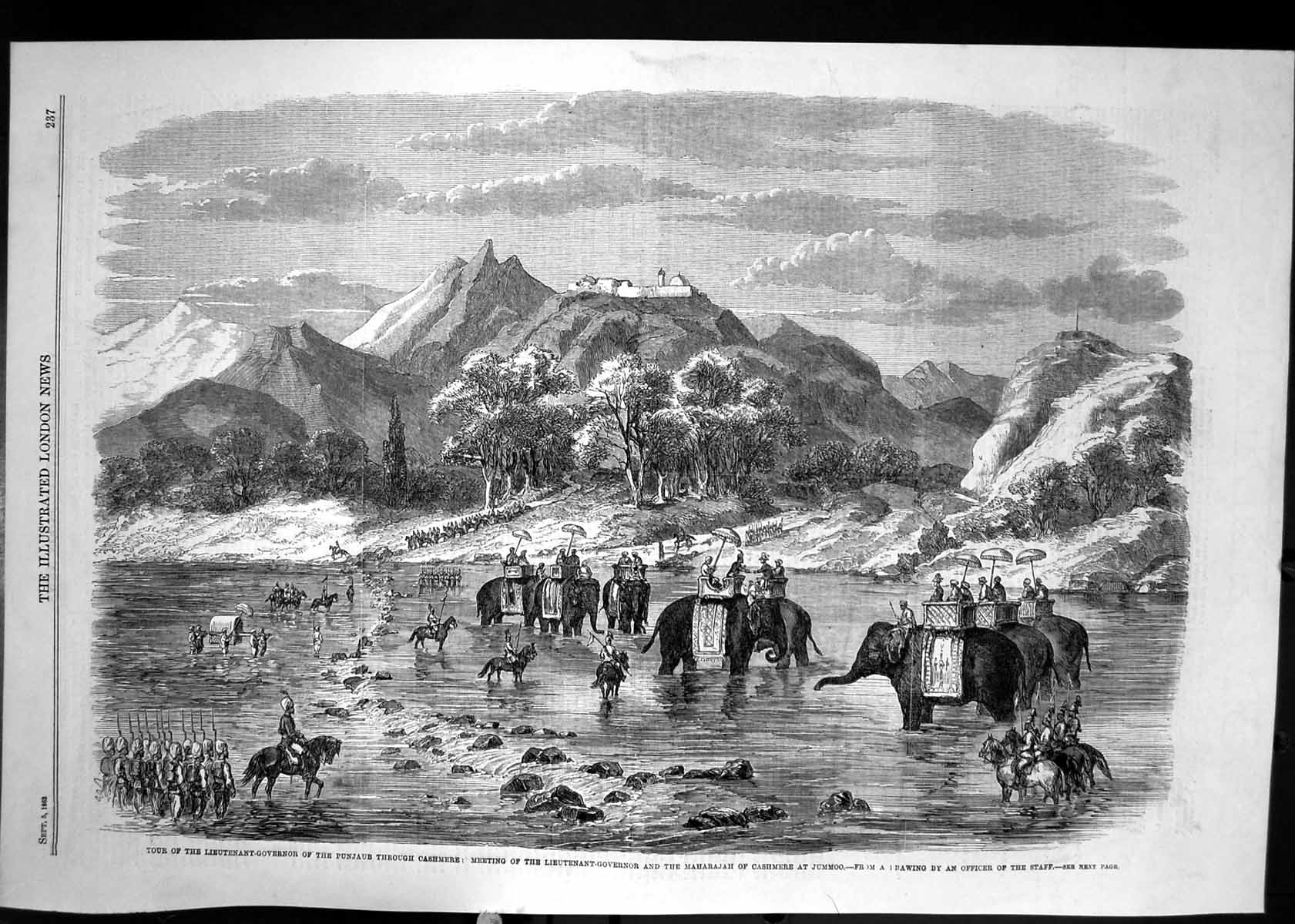 Old 1863 Lieutenant-Governor Punjaub Cashmere Maharajah Jummoo Elephants 19th