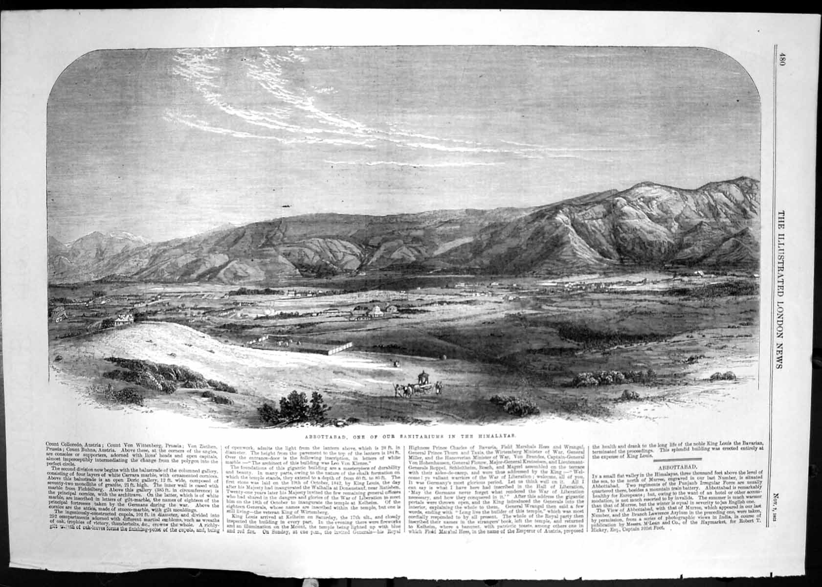 Original Old Antique Print 1863 Abbottabad Sanitariums Himalayas Mountains 19th