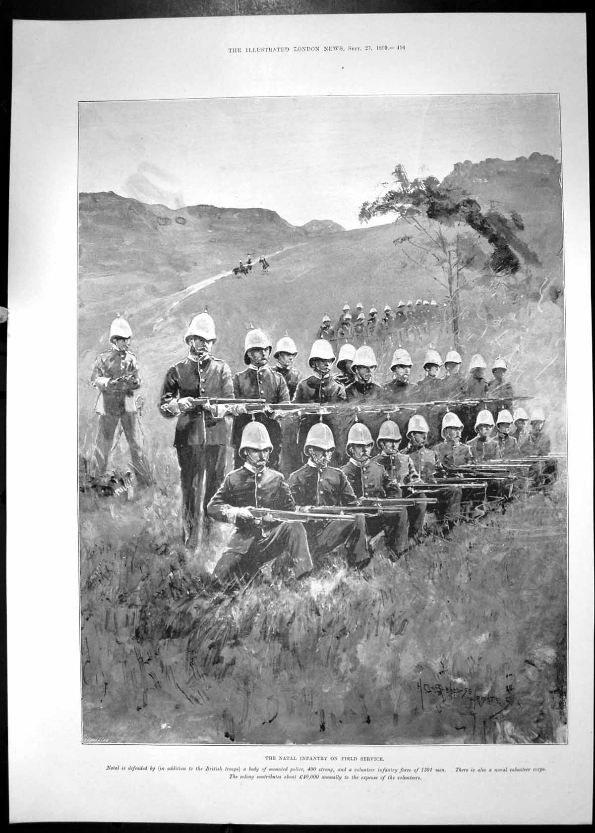 Antique Old Print 1899 Natal Infantry Field Service Naval Volunteer Corps War