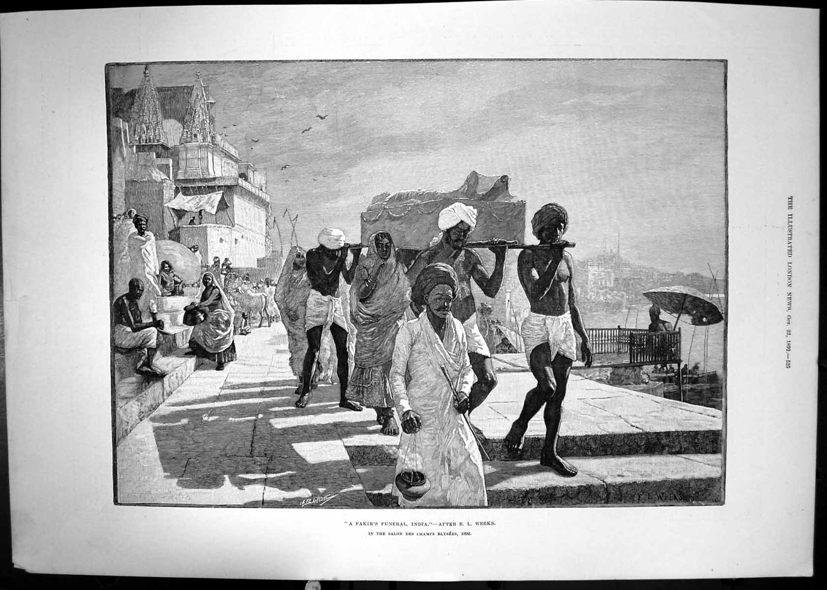Antique Old Print 1892 Fakir Funeral India Porcession Salon Champs Elysees 19th