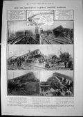 Old Antique Print 1907 Shrewsbury Railway Disaster Train Crash Transport 20th