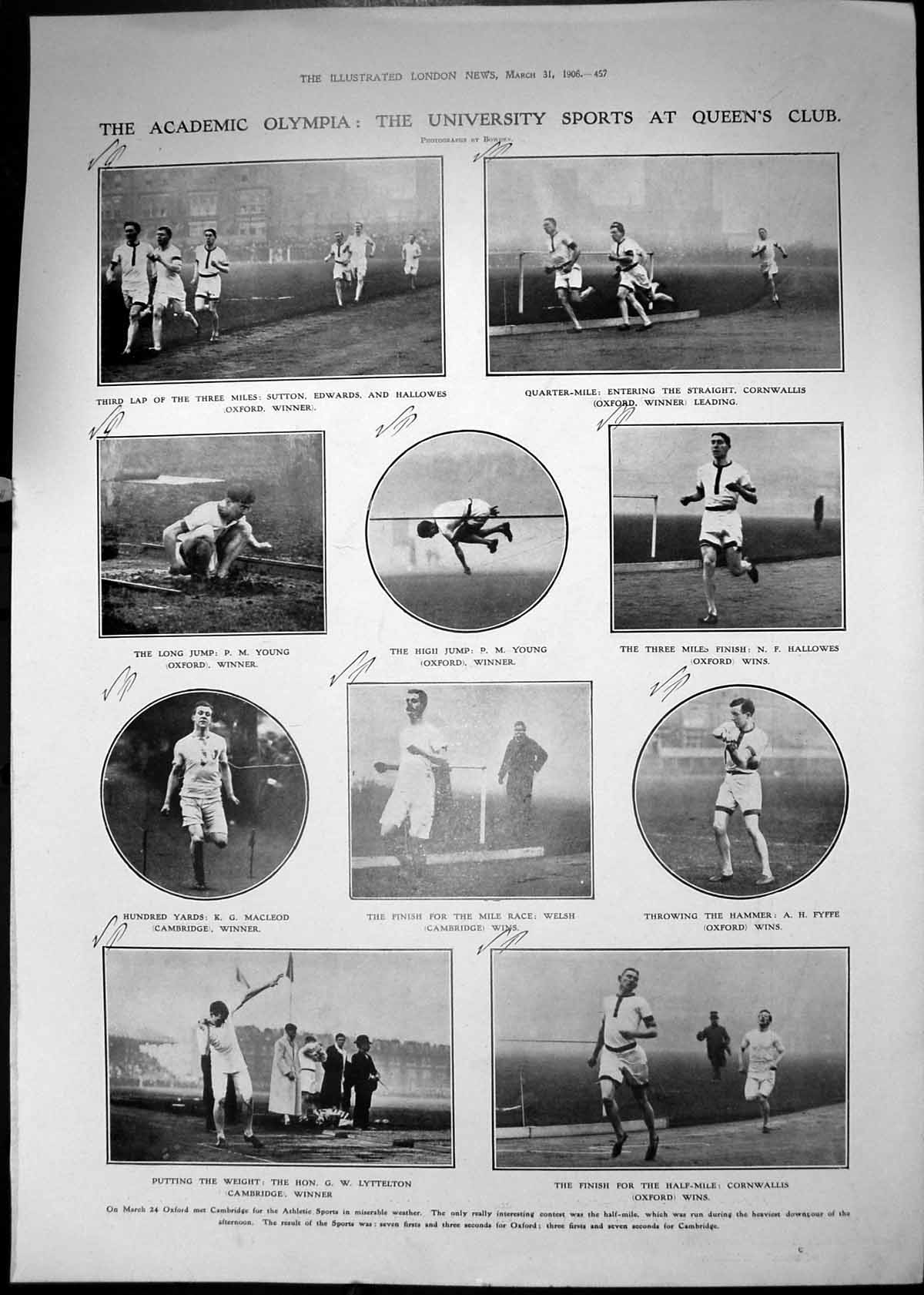 Print 1906 University Sport Queen'S Club Young Hallowes Cornwallis Edwards Macleod