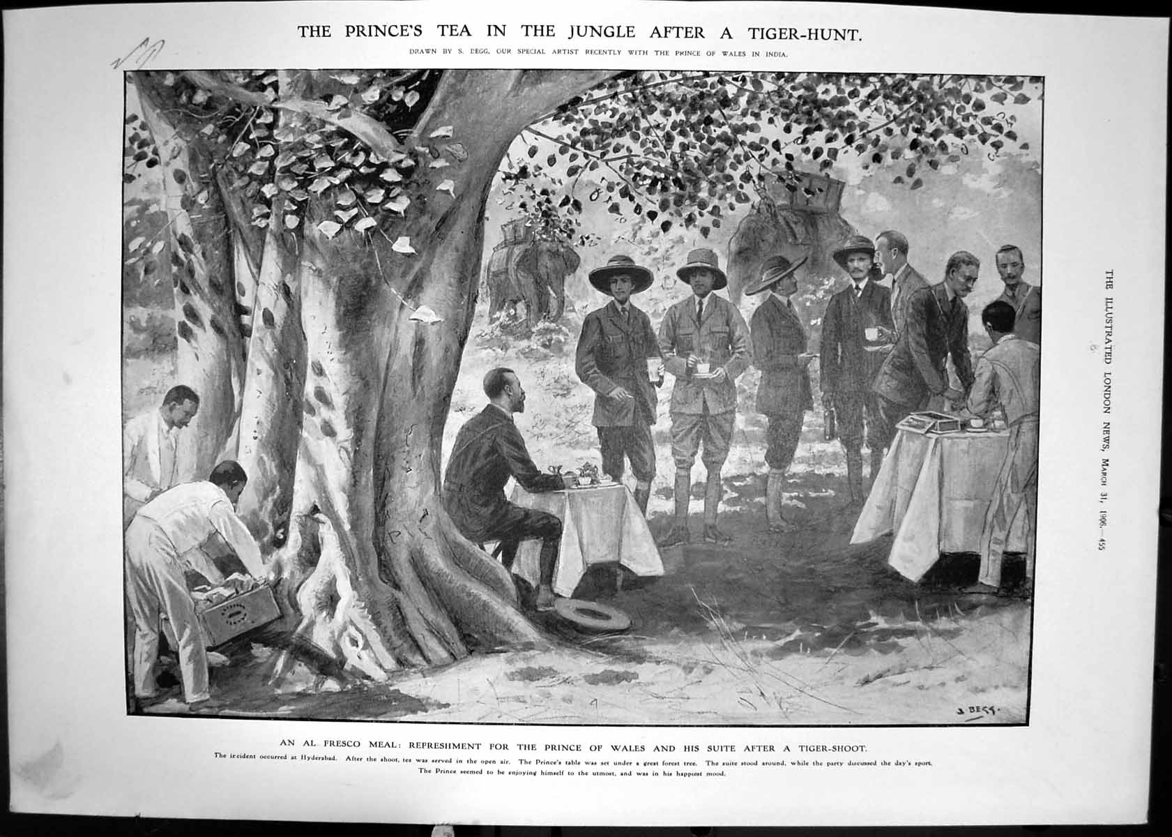 Old Antique Print 1906 Prince Wales Tiger Hunting India Hyderabad Sport 20th