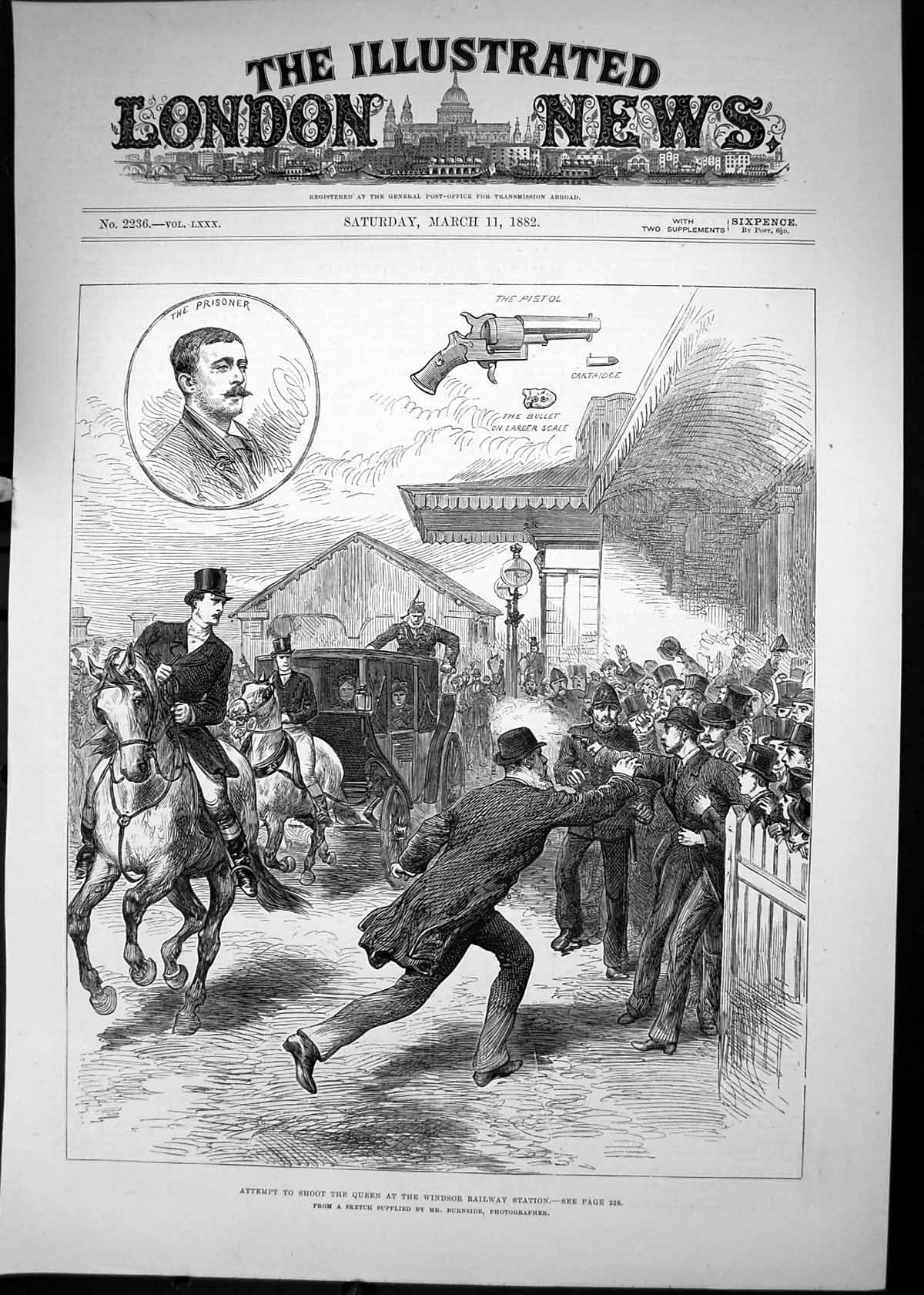 Antique Print 1882 Scene Attempt Shoot Queen Windsor Railway Station London