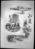 Old Print 1890 British East Africa Portuguese Fort Mombasa Village Masai 19th