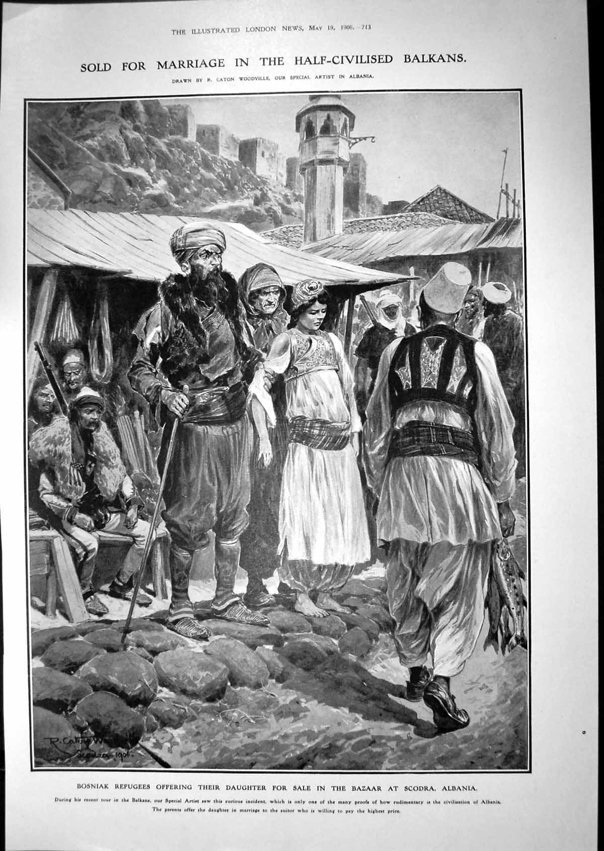 Old 1906 Bosniak Refugees Offering Daughter Sale Bazaar Scodra Albani 20th