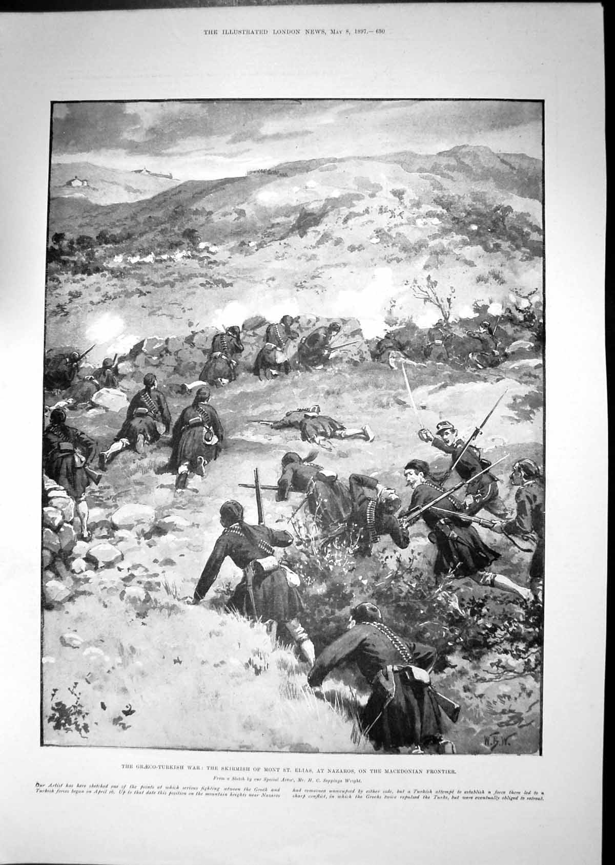 Antique Print Graeco-Turkish War Skirmish Mont Elias Nazaros Macedonia 1897