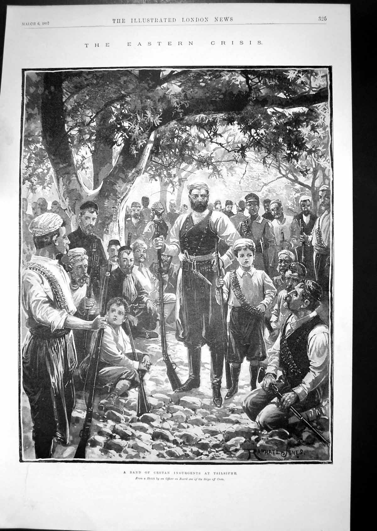 Antique Old Print 1897 Band Cretan Insurgents Tsilsiphe Eastern Crisis Jones