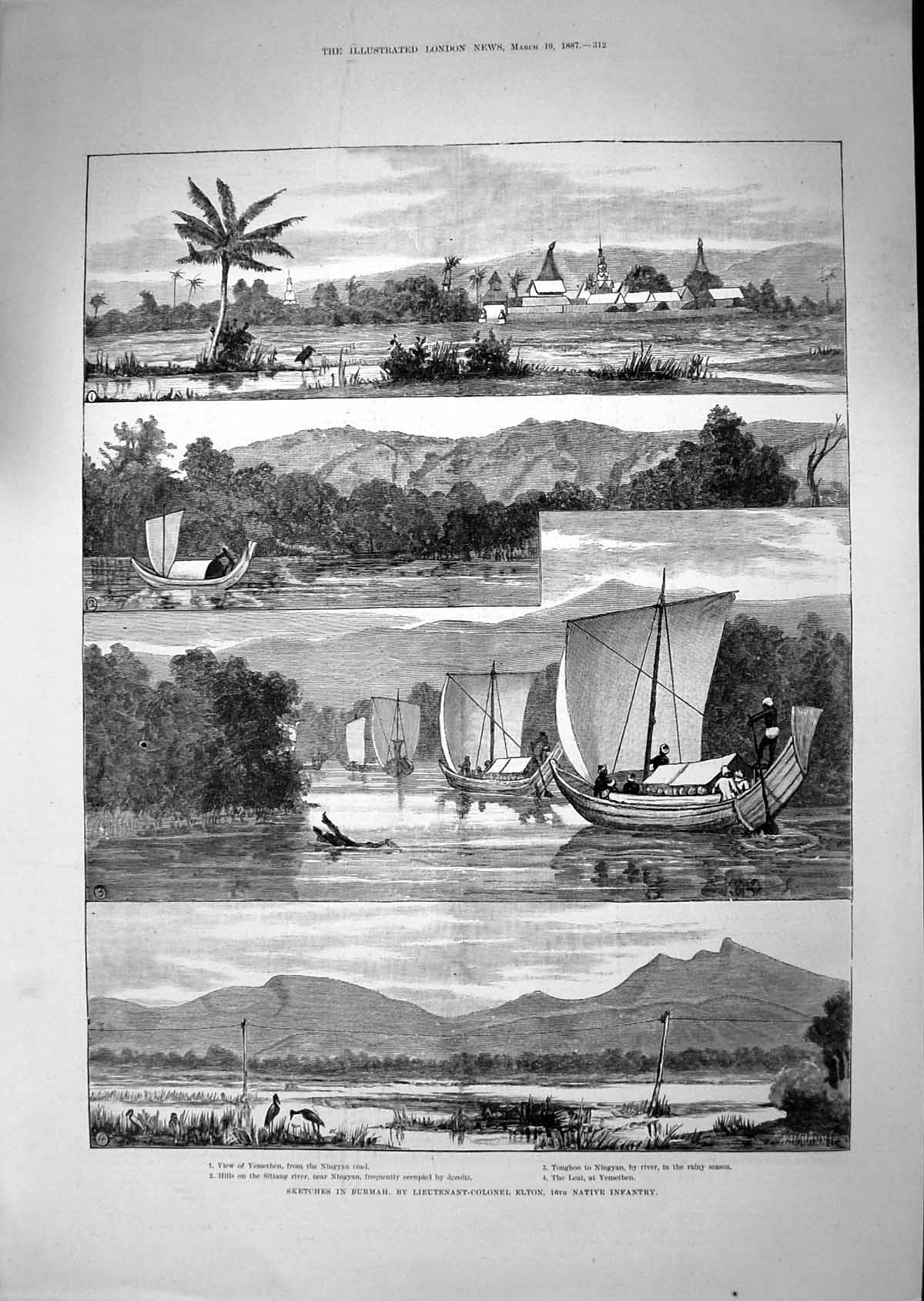 Old 1887 Burmah Elton Native Infantry Yemethen Tonghoo Sittang River Victorian