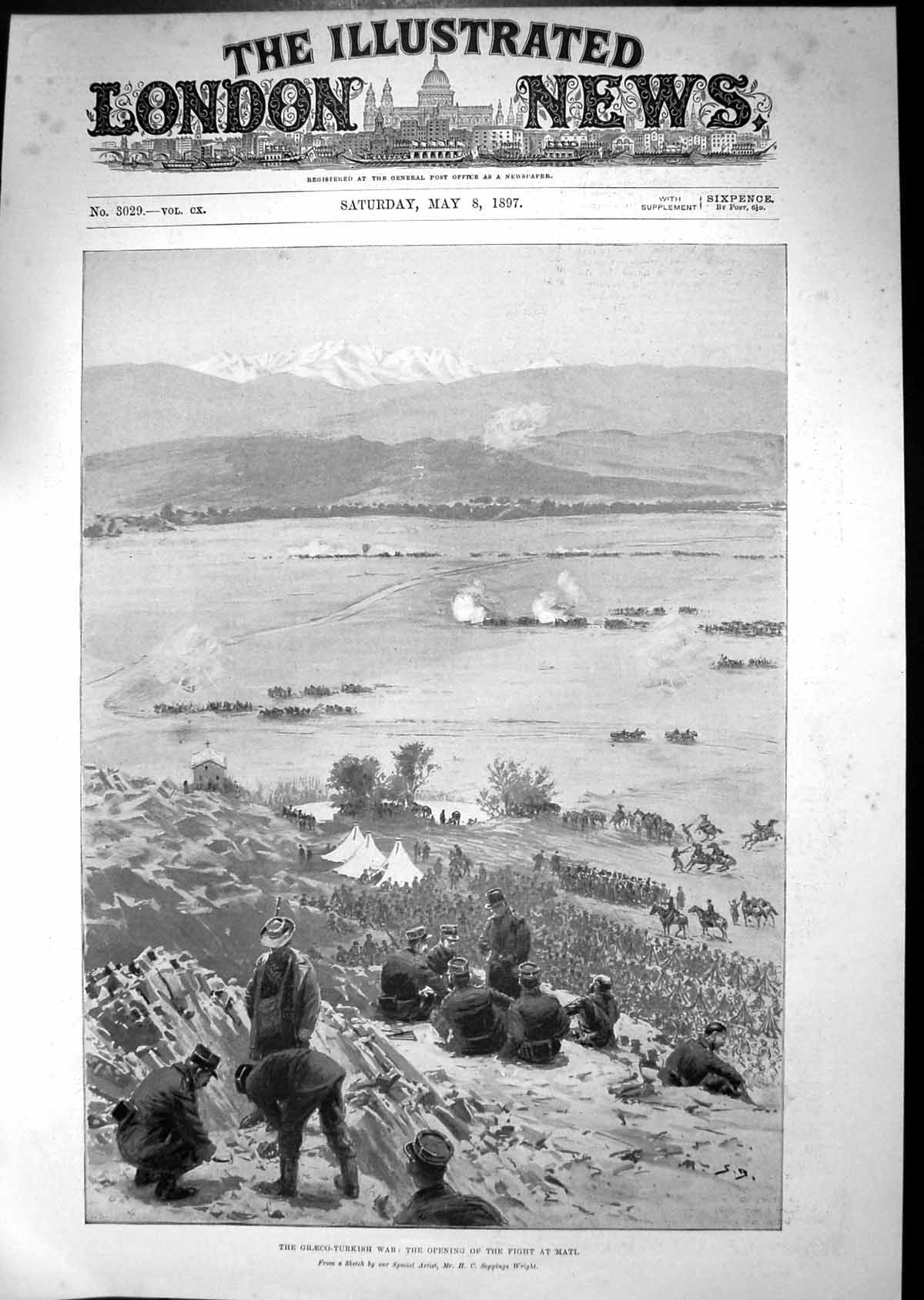 Antique Old Print 1897 Graeco-Turkish War Opening Fight Mati Seppings Wright
