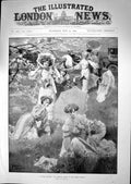 Old Antique Print Ladies Picking Flowers Merry Month May Motor Car 1905 20th