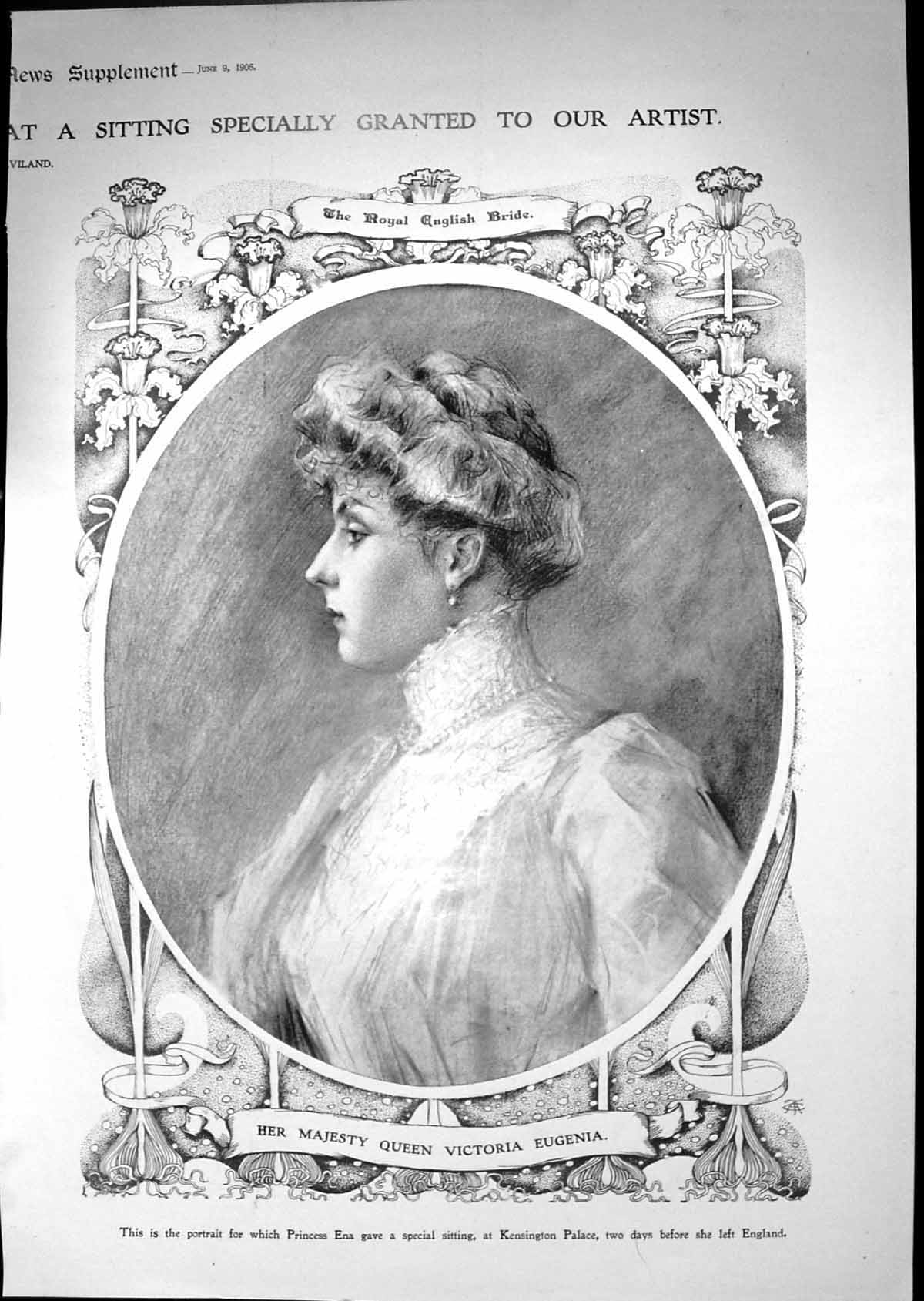 Antique Old Print 1906 Portrait Her Majesty Queen Victoria Eugenia Wedding 20th