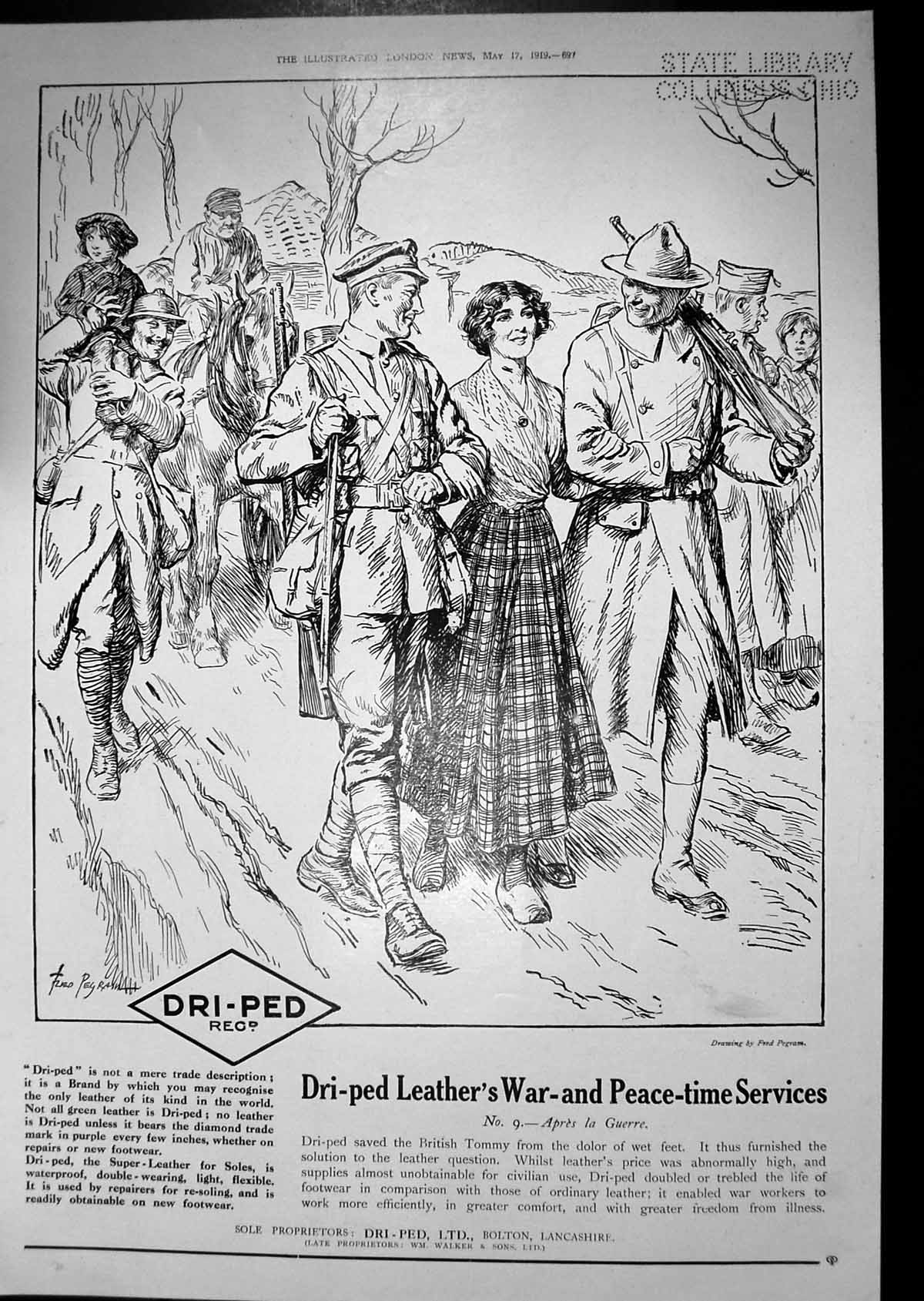 Original Old Vintage Print 1919 Advertisement Dri-Ped Leather War Siers Walker