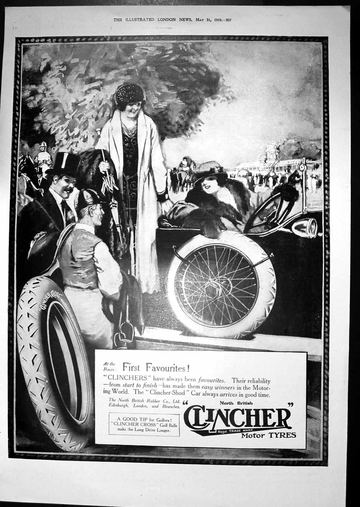Original Old Vintage Print 1919 Advertisement Clincher Motor Car Tyres 20th