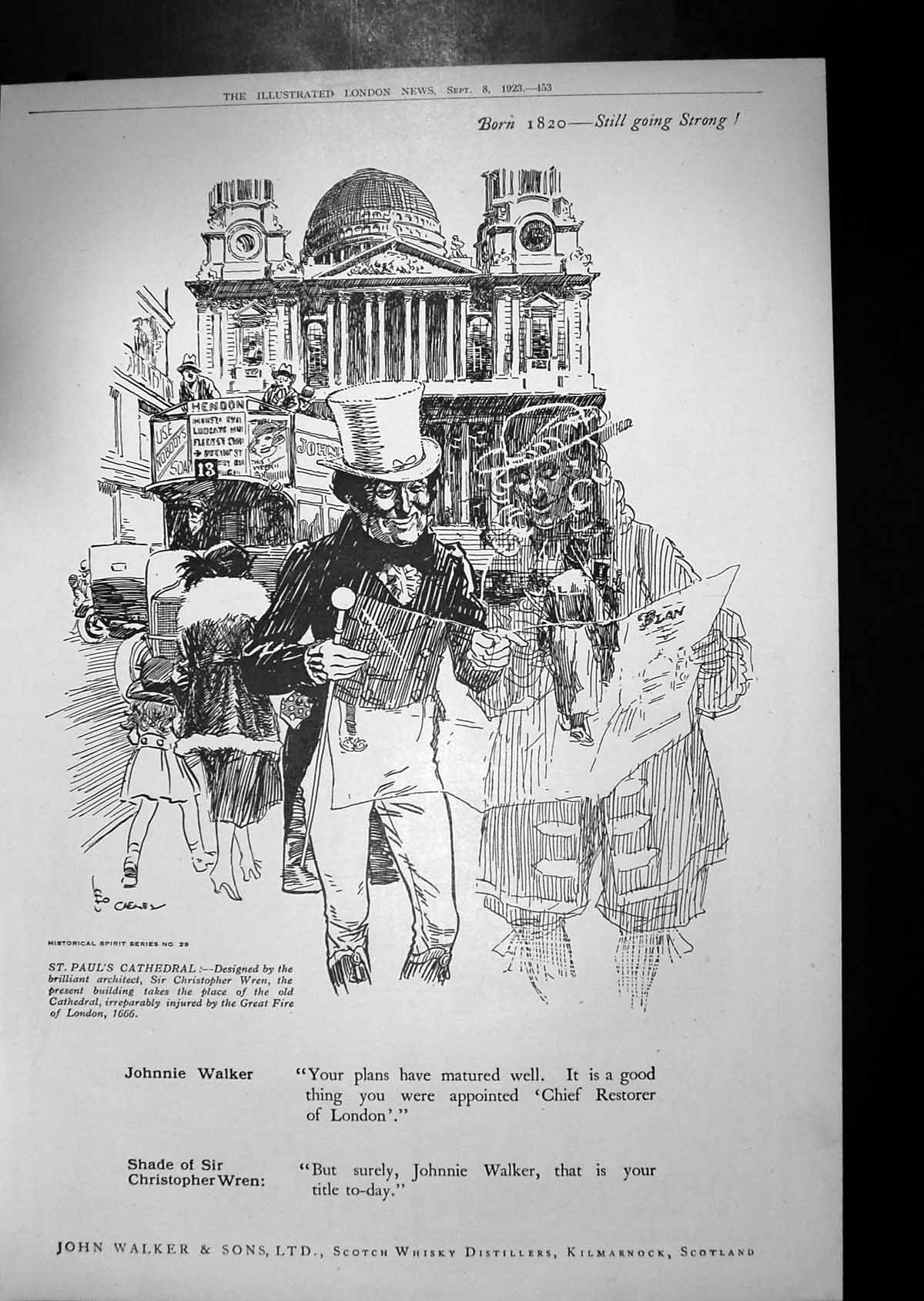Antique Print 1923 Advertisement John Walker Scotch Whisky Paul'S Cathedral