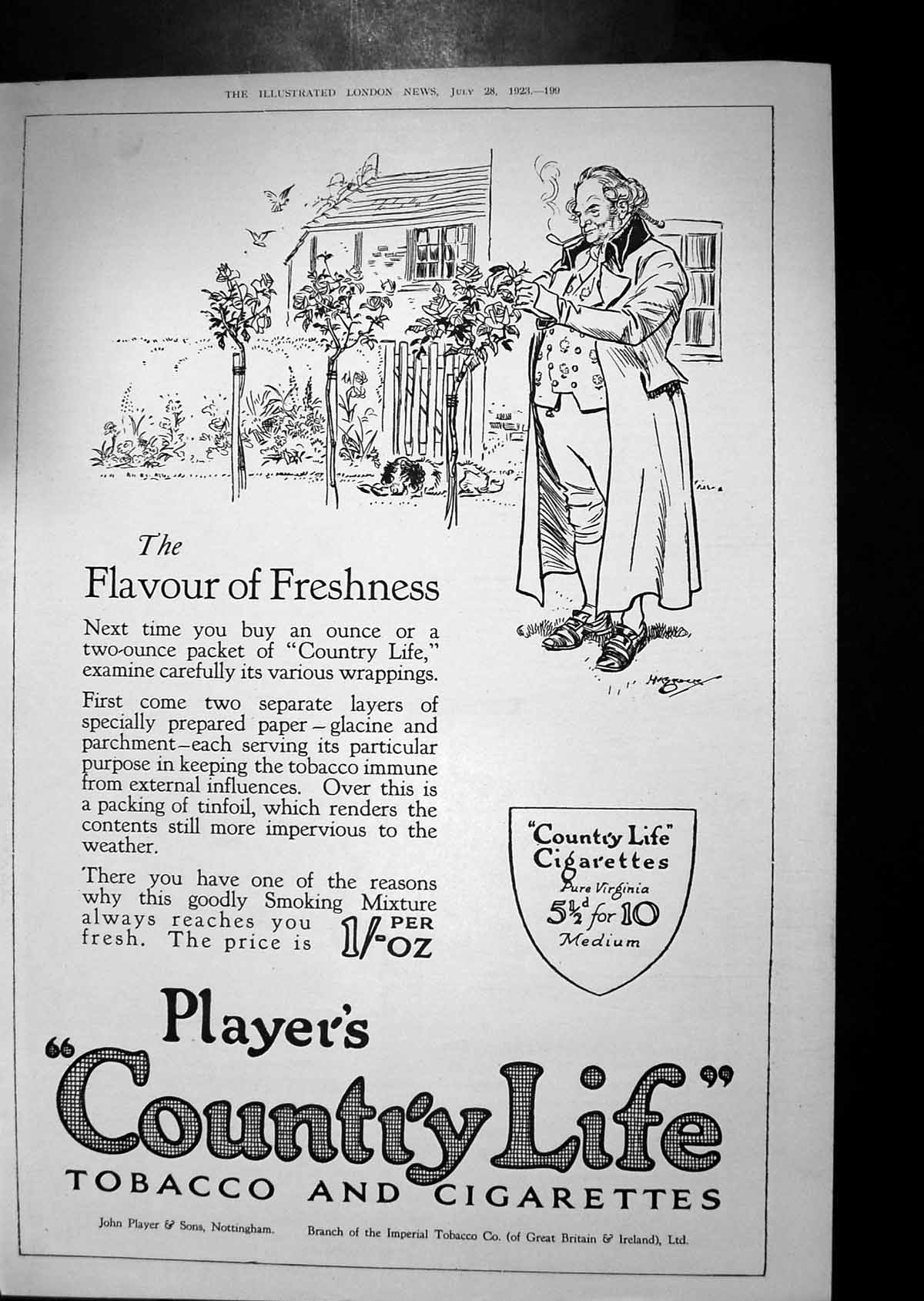 Antique Old Print 1923 Advertisement Player'S Country Life Tobacco Cigarettes