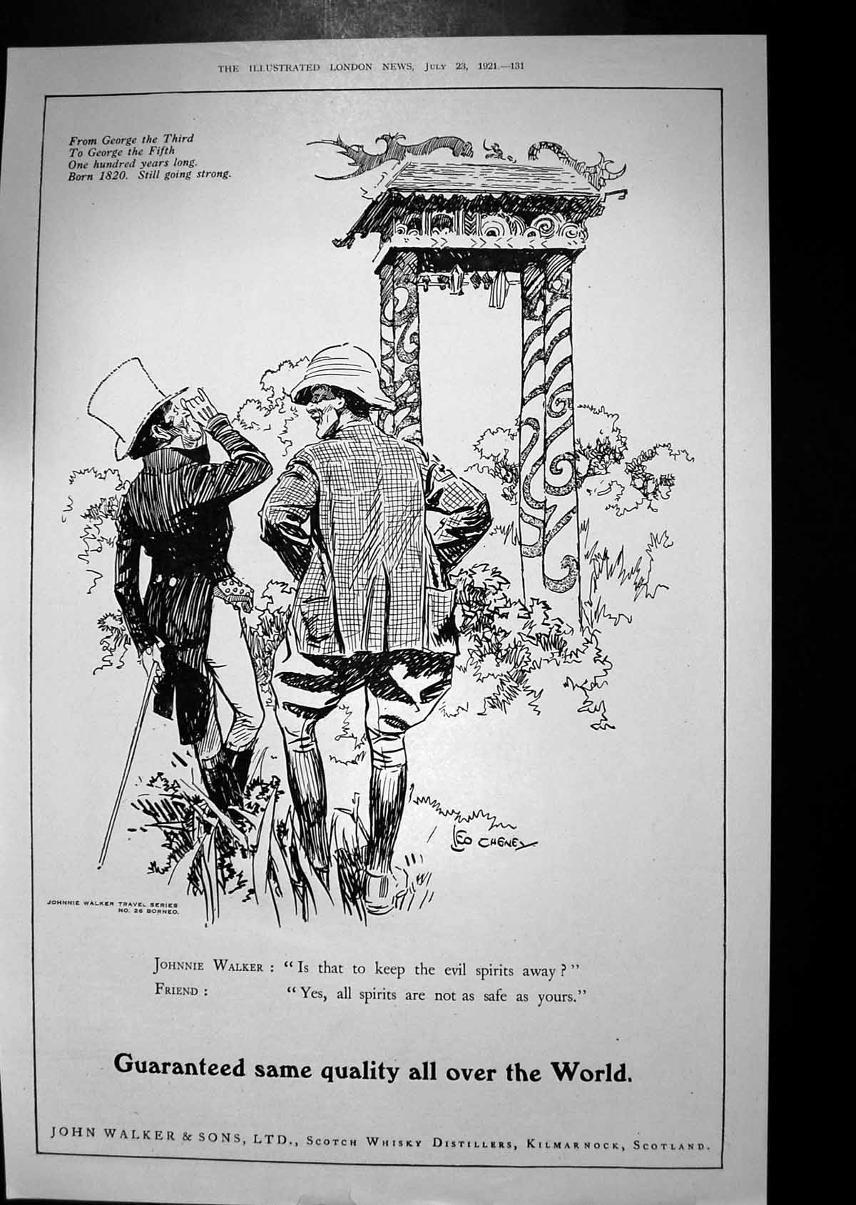 Original Old Vintage Print 1921 Advertisement John Walker Scotch Whisky Borneo