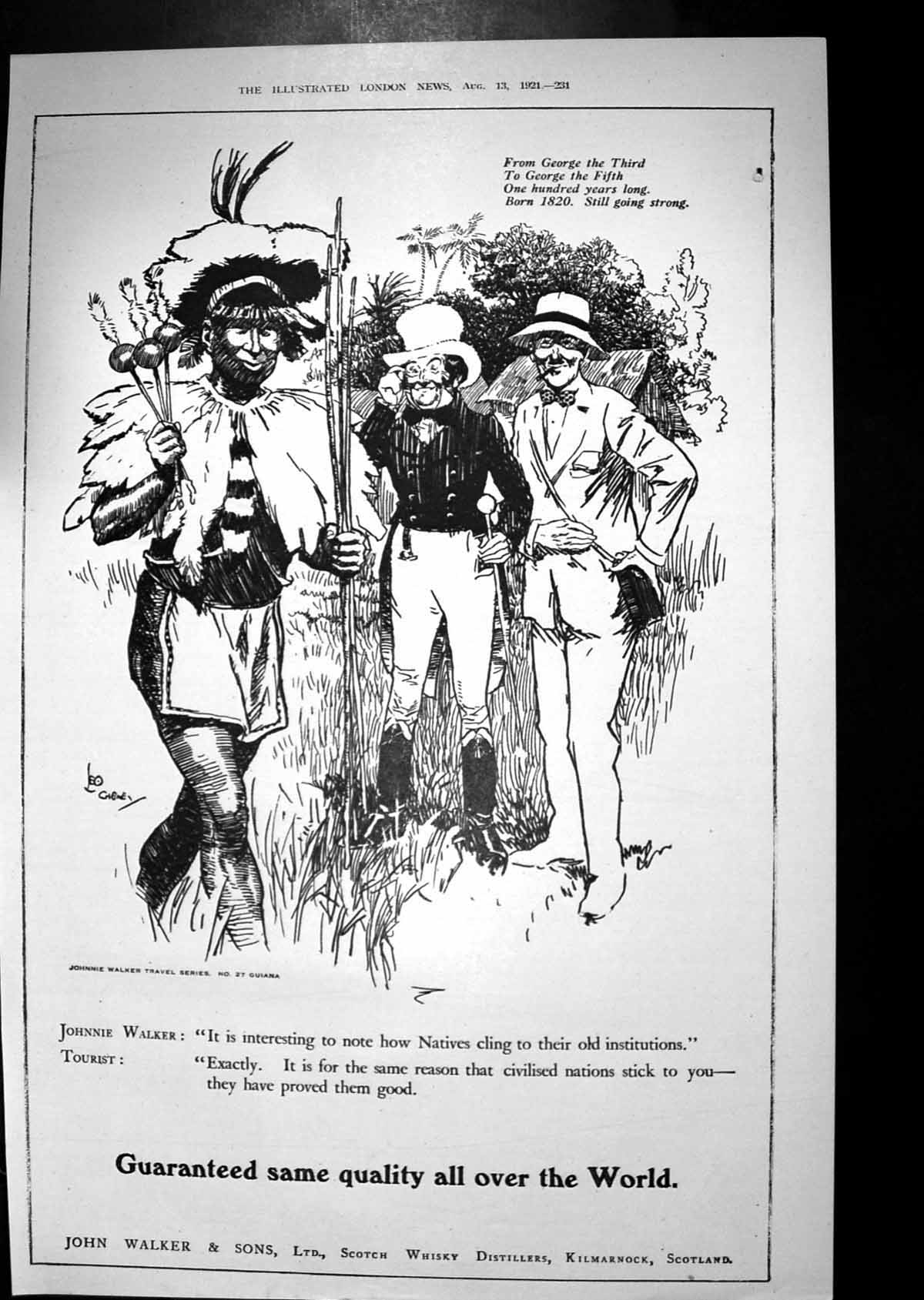 Antique Old Print 1921 Advertisement John Walker Scotch Whisky Natives Africa