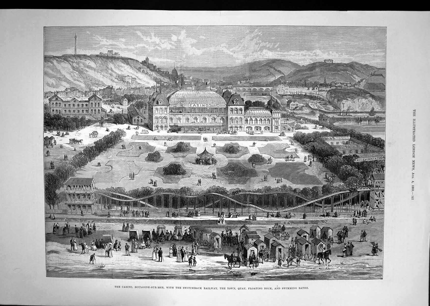 Antique Print Casino Boulogne-Sur-Mer Switchbank Railway Floating Dock 1888