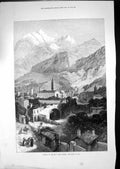 Old Antique Print 1871 Opening Mont Cenis Tunnel View Town Susa Mountains 19th
