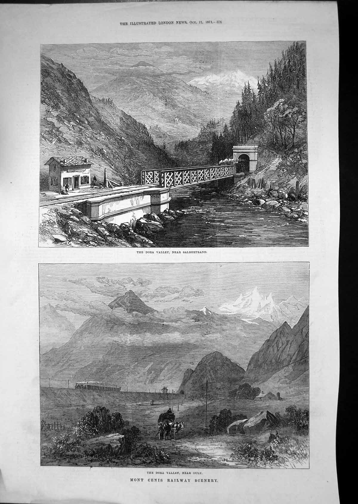 Antique Print 1871 Mont Cenis Railway Scenery Dora Valley Oulx Salbertrand 19th