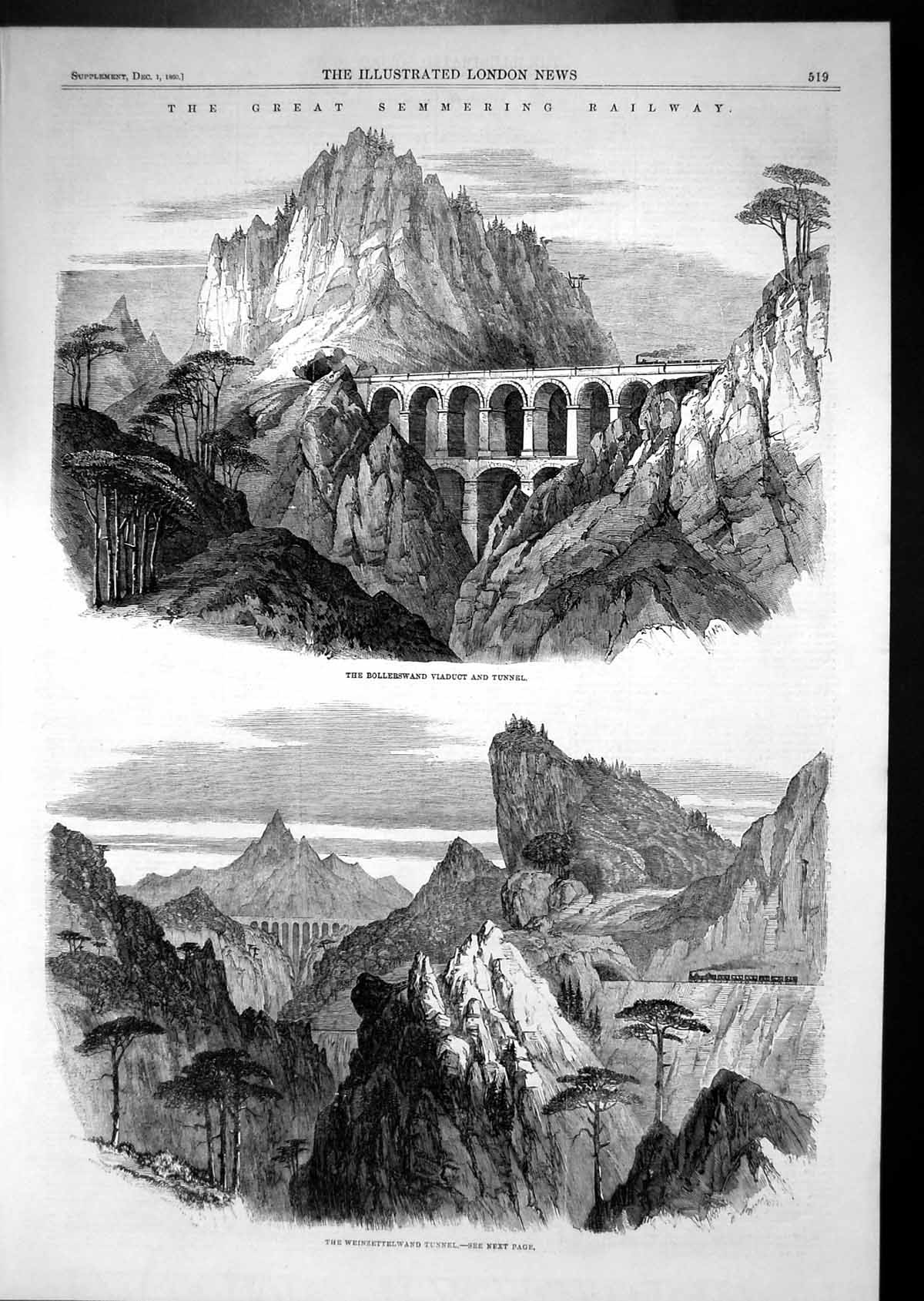 Old Semmering Railway Bollerswand Viaduct Tunnel Weinzettelwand 1860 Victorian