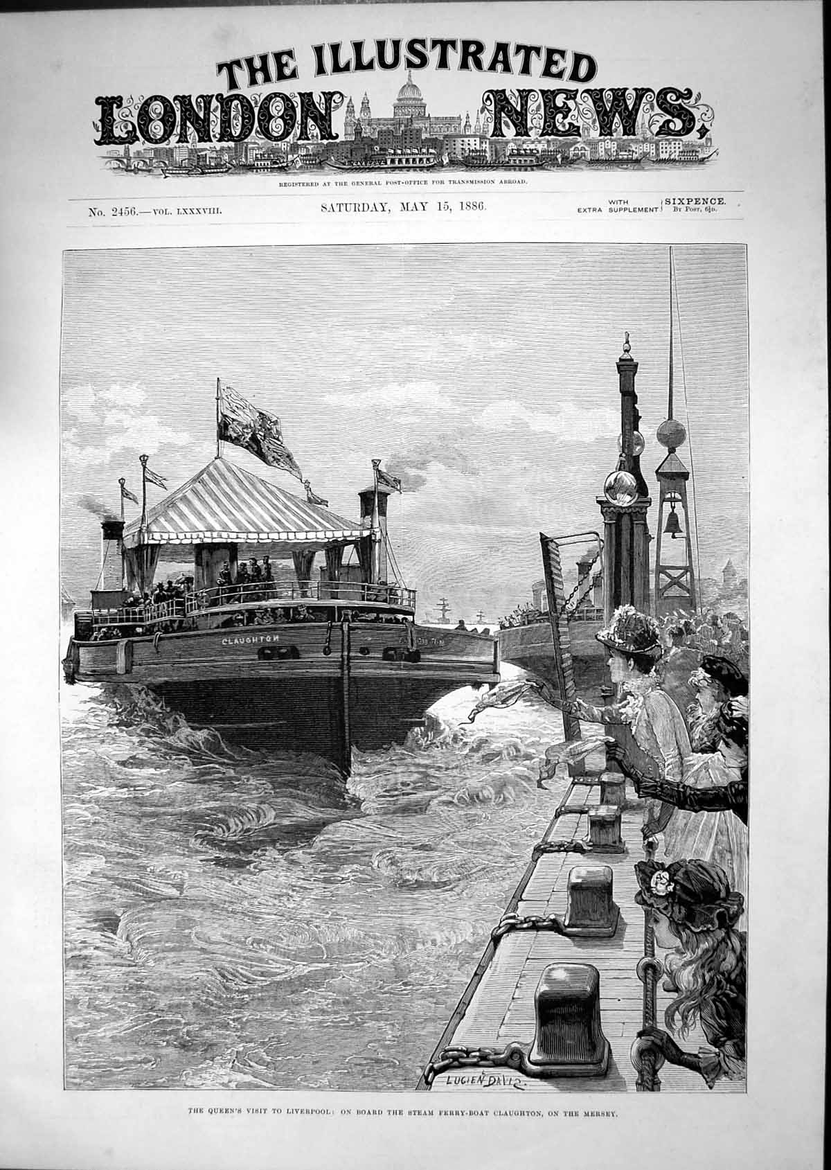 Old 1886 Queen Visit Liverpool Steam Ferry Boat Claughton Mersey Rive Victorian