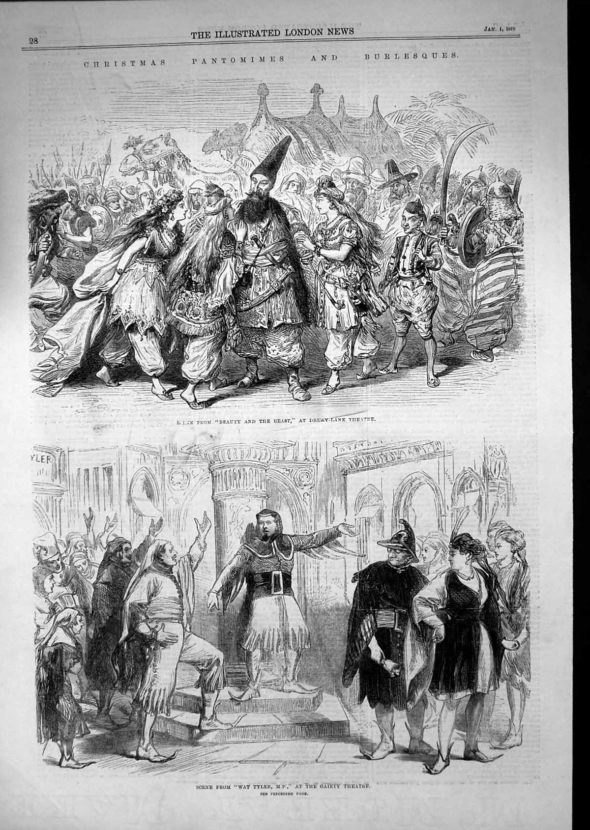 Old 1870 Christmas Pantomime Burlesques Drury Lane Gaiety Wat Tyler B Victorian