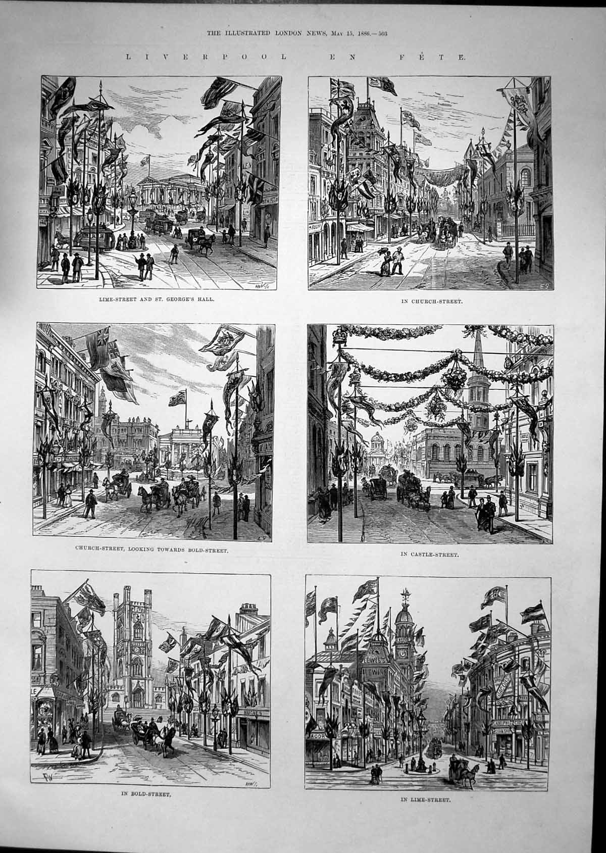 Old 1886 Liverpool Lime Street Castle Church Street St. George'S Hall Victorian