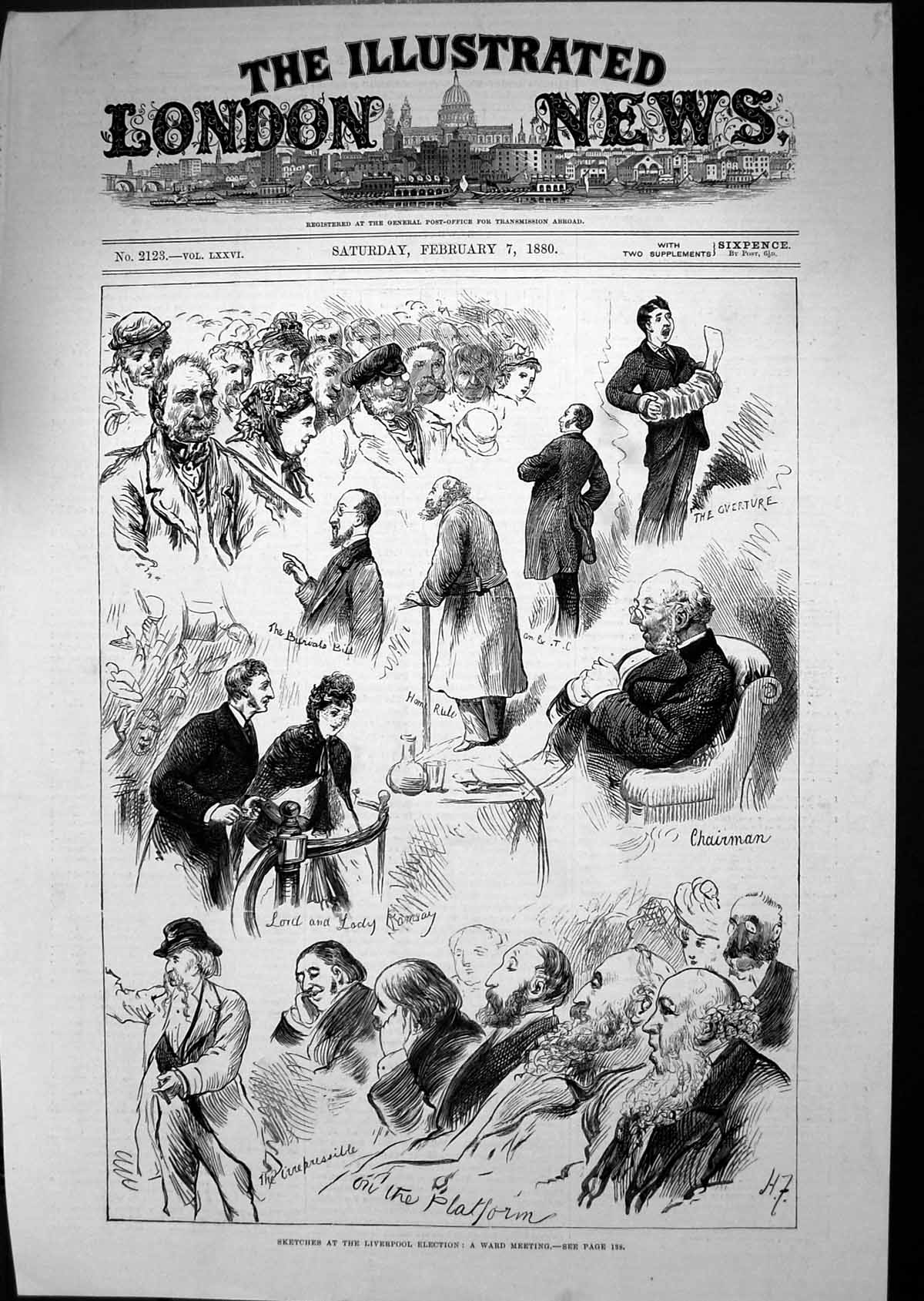 Original Old Antique Print 1880 Liverpool Election Ward Meeting Lord Ramsay