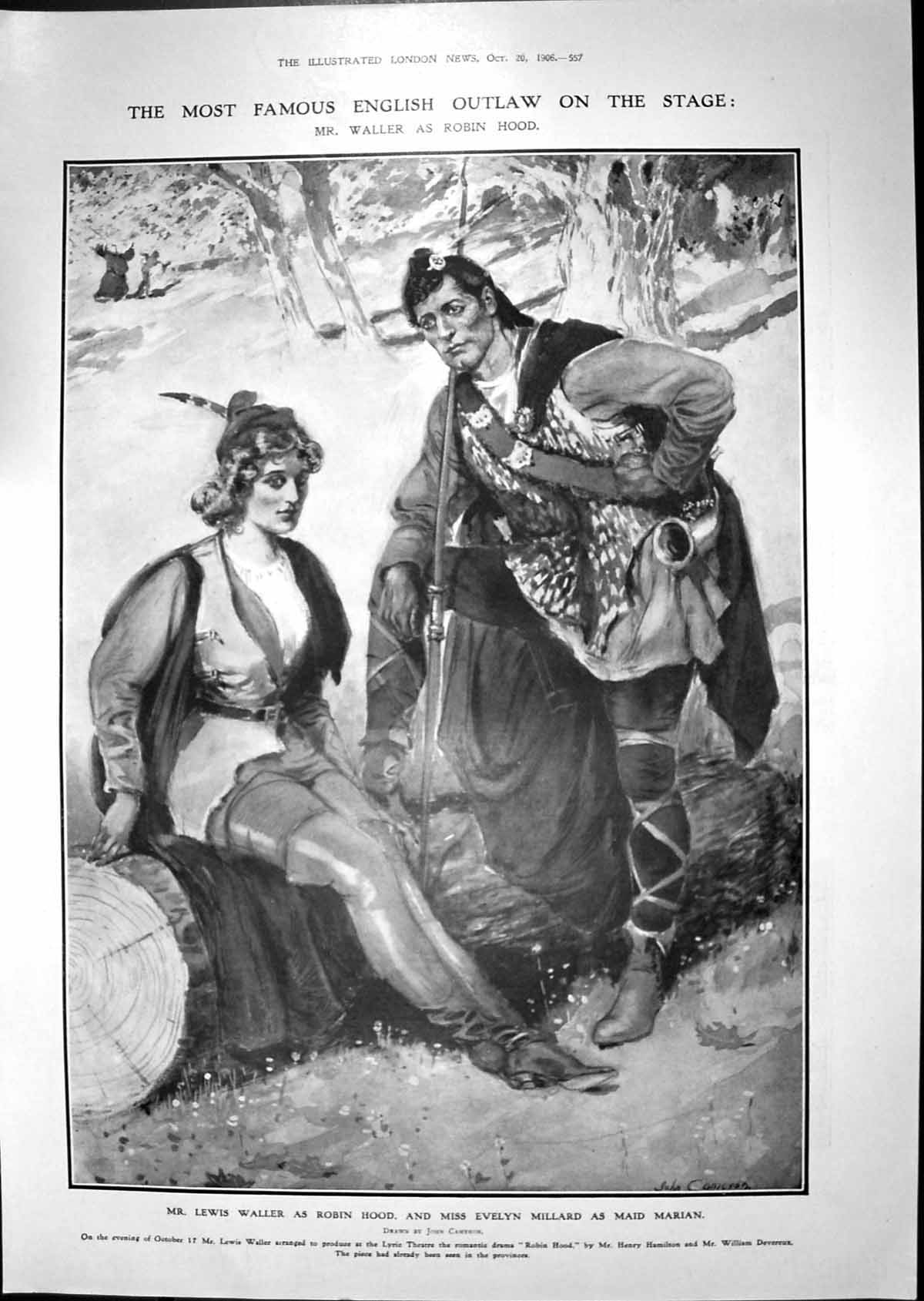 Antique Old Print 1906 Lewis Waller Robin Hood Evelyn Millard Marion Theatre