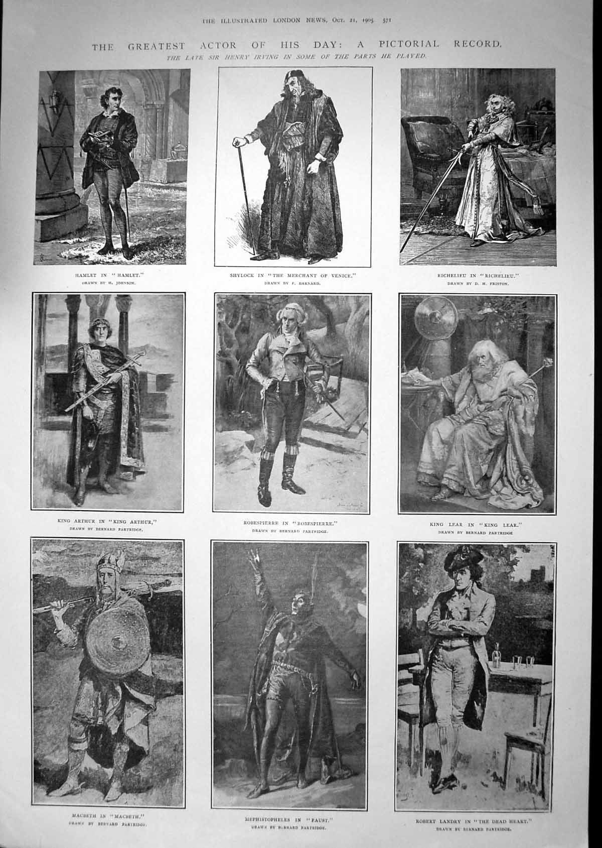 Old 1905 Theatre Actors Shylock Henry Irving King Arthur Lear Landry 20th