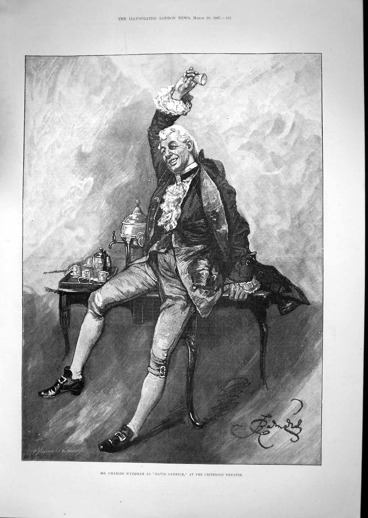 Antique Old Print 1887 Portrait Mr Charles Wyndham Garrick Criterion Theatre