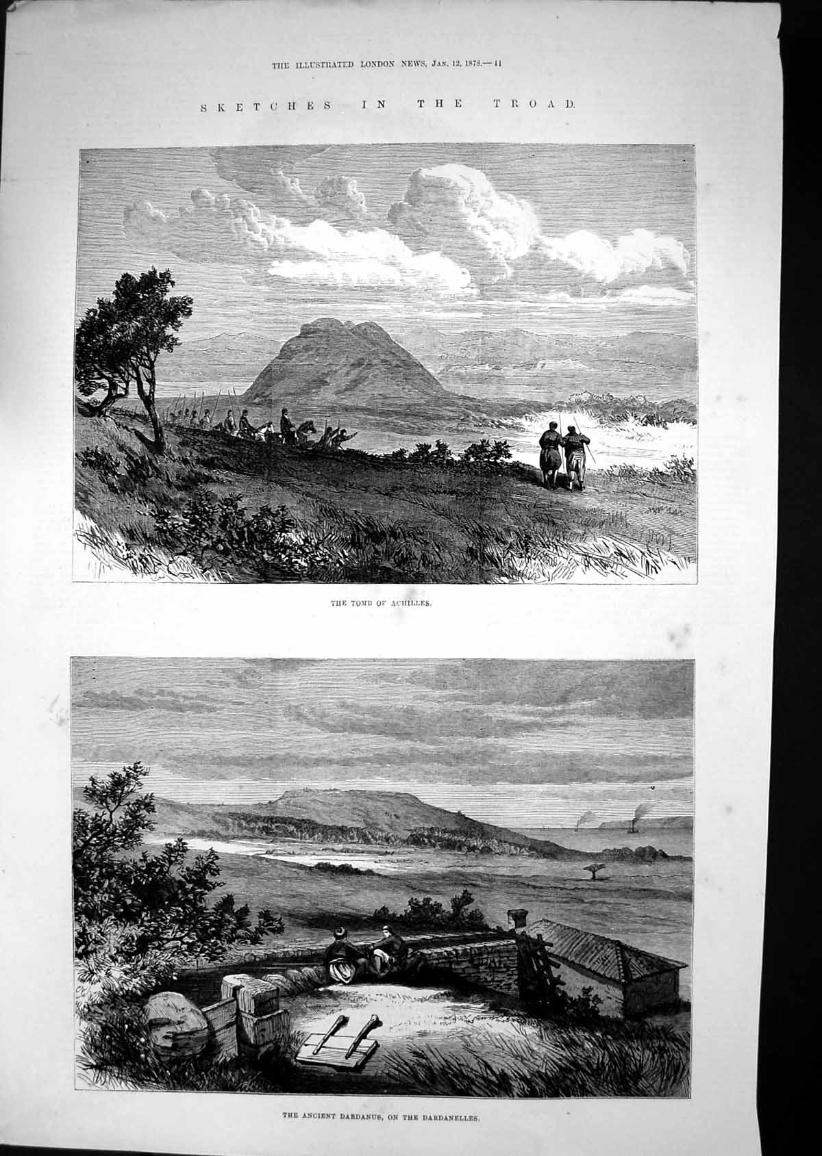 Old Antique Print 1878 Troad Tomb Achilles Ancient Dardanus Dardanelles 19th