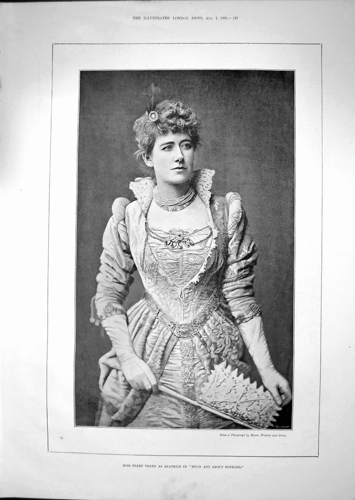 Antique Print 1891 Miss Ellen Terry Beatrice Much Ado About Nothing Theatre